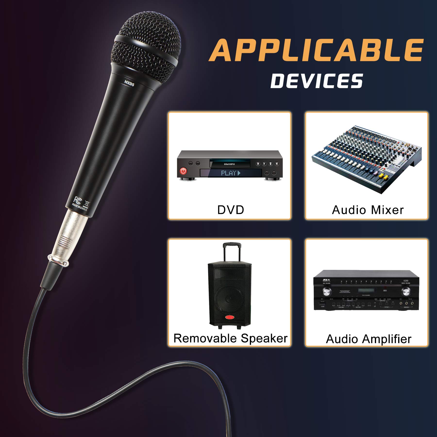Perrycom Micrófono Vocal dinámico y de Instrumento para Karaoke con Interruptor de Encendido/Apagado, micrófono estándar, cardioide Negro (MXD5)