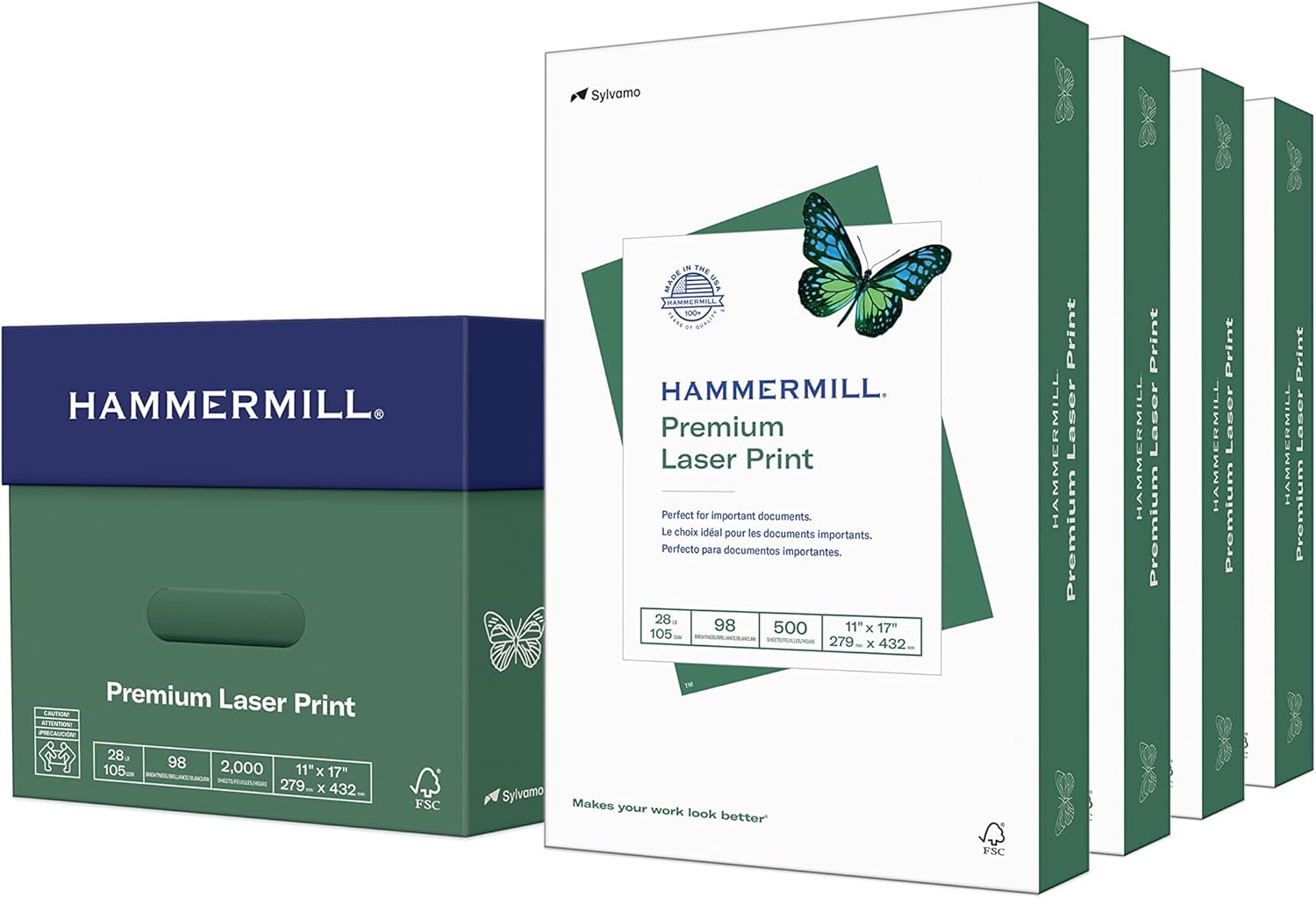 Hammermill Printer Paper, Premium Laser Print 28 lb, 11 x 17 4 Ream (2,000 Sheets) 98 Bright