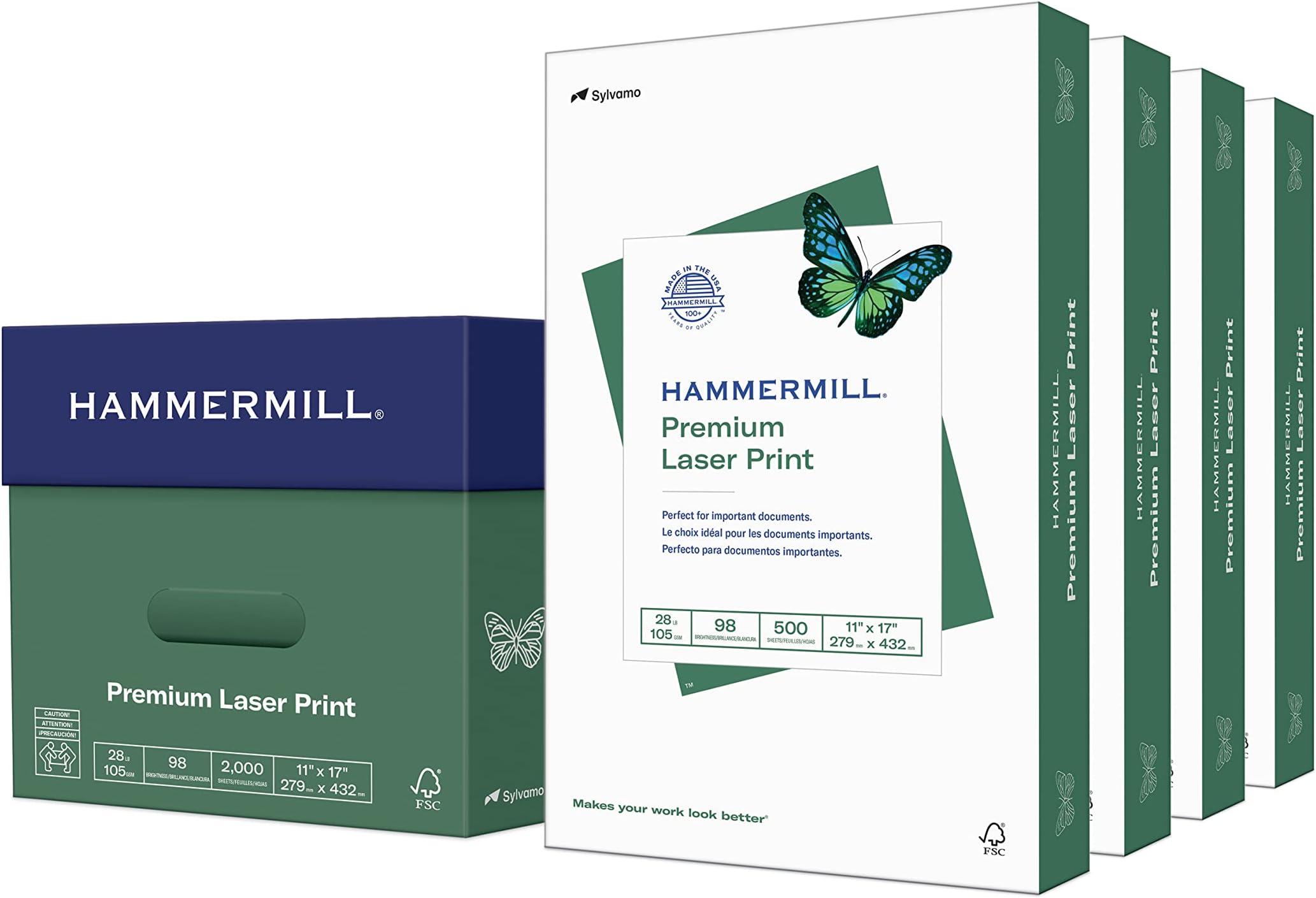 Hammermill Printer Paper, Premium Laser Print 28 lb, 11 x 17-98 Bright, Made in the USA, 125526C - 4 Ream (2,000 Sheets)