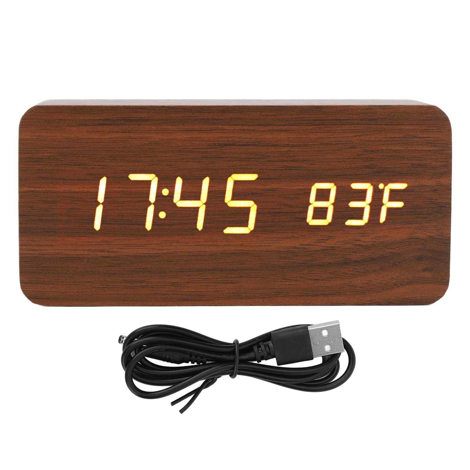 Tonysa Reloj Despertador Digital de Madera LED: Simple y Texturizado, Brillo de 3 Niveles, Pantalla de Temperatura y Humedad, Ideal para Dormitorio y Oficina