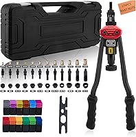 Vista 1 de GDLIN Herramienta de tuerca de remache de 16 pulgadas, kit de tuerca de remache con 12 mandriles métricos/SAE, kit surtido de 176 tuercas