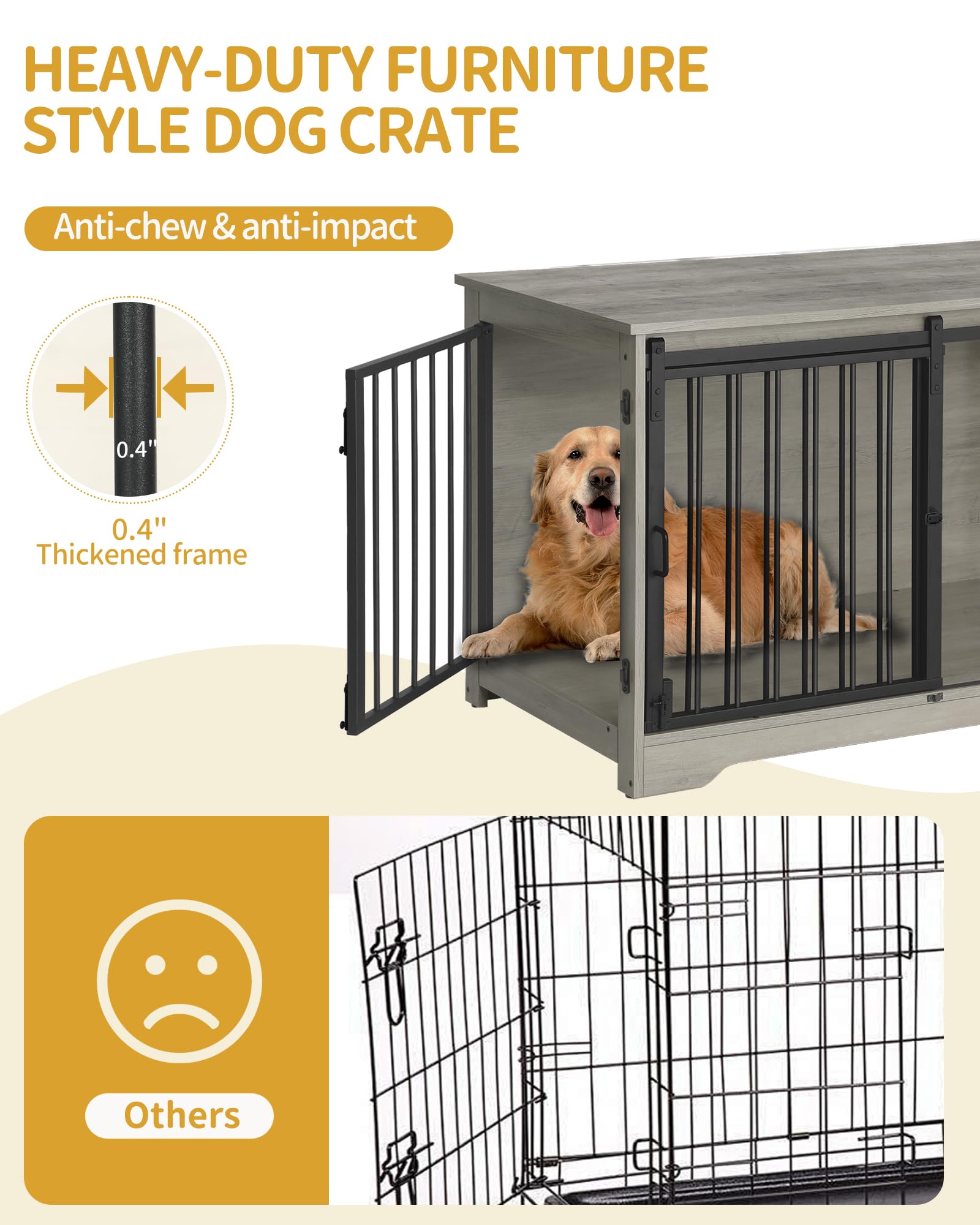 Hzuaneri 100cm Gabbia per Cani, Tavolo Supplemento, Nicchia Moderna per Cani, Gabbia per Cuccioli, Casetta per Animali, 2 porte, 60 x 100 x 68 cm, Avorio chiaro DFC02305B