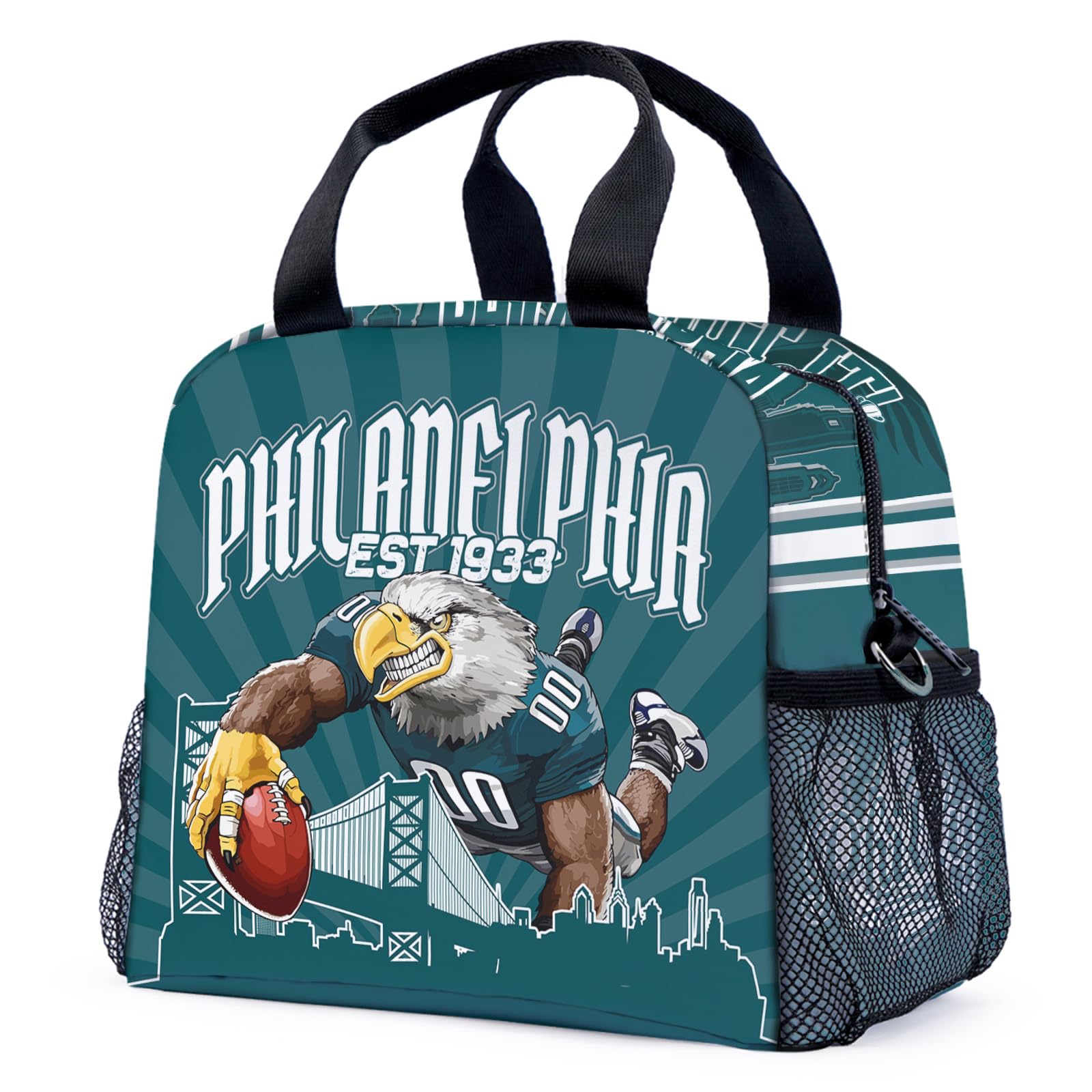 KETBLNB Gifts for Dark Green Silver, Insulated Lunch Bag for Men and Women, Portable Football Lunch Box, Lunch Boxes with Adjustable Shoulder Straps