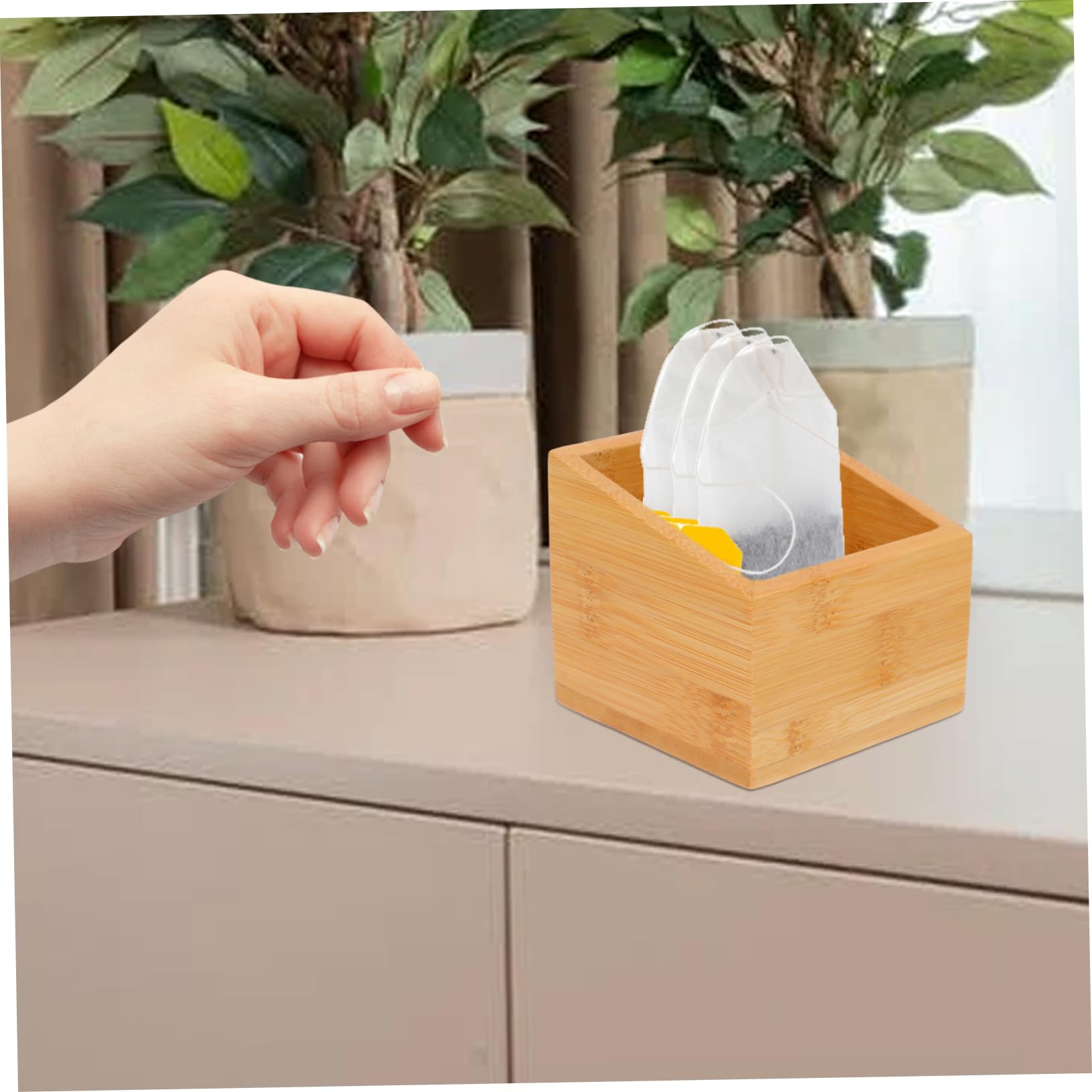 Amosfun 3 Piezas caja de almacenamiento de bolsitas de té Organizador de azúcar y café caso de la llave del coche recipientes de té caja de almacenamiento de caja de del hotel Khaki