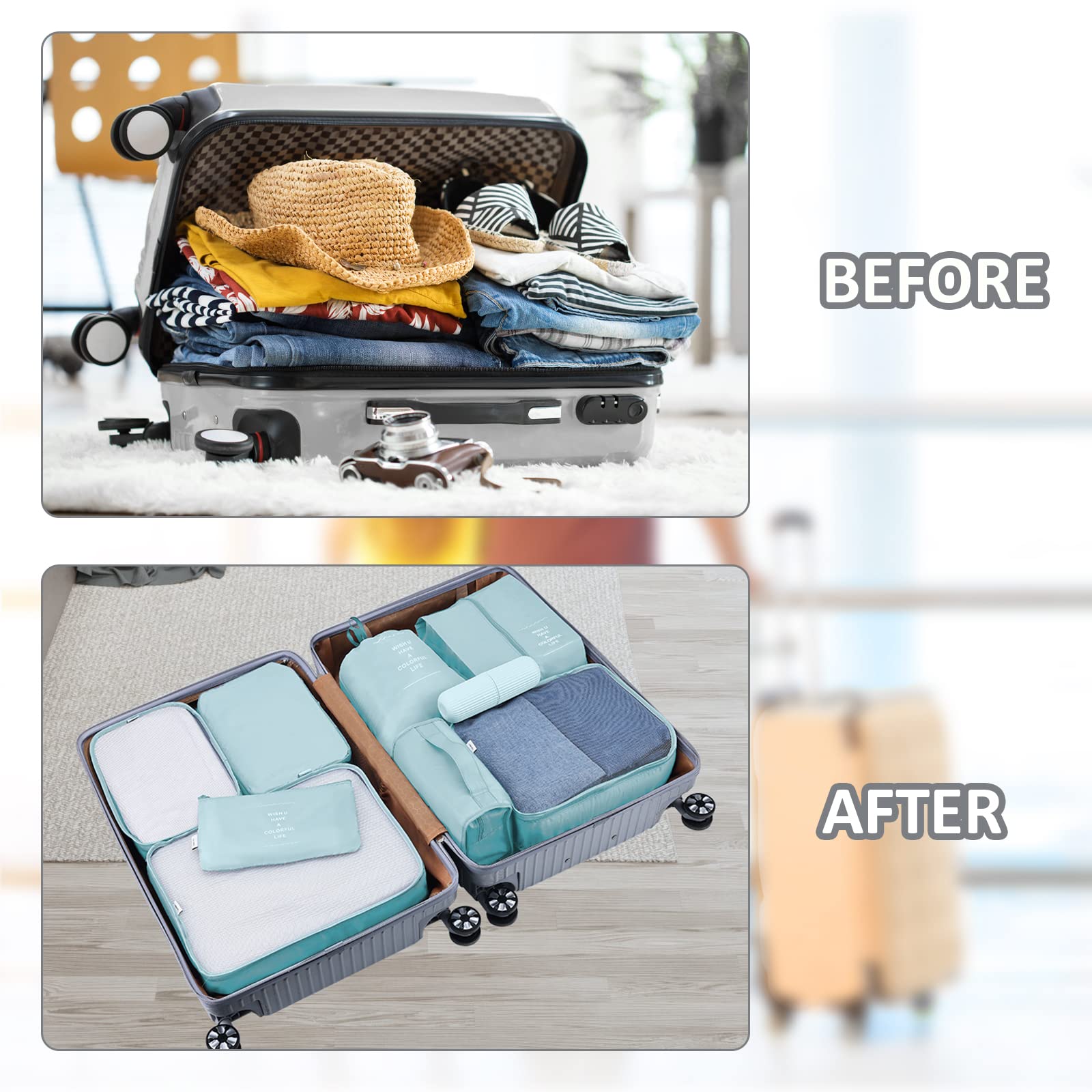 Joyoldelf Organisateur Valise 9 Pièces – Cubes De Rangement Voyage, Compression Espace, Sacs Sous-vêtements Chaussures Maquillage – Idéal Bagage Propre
