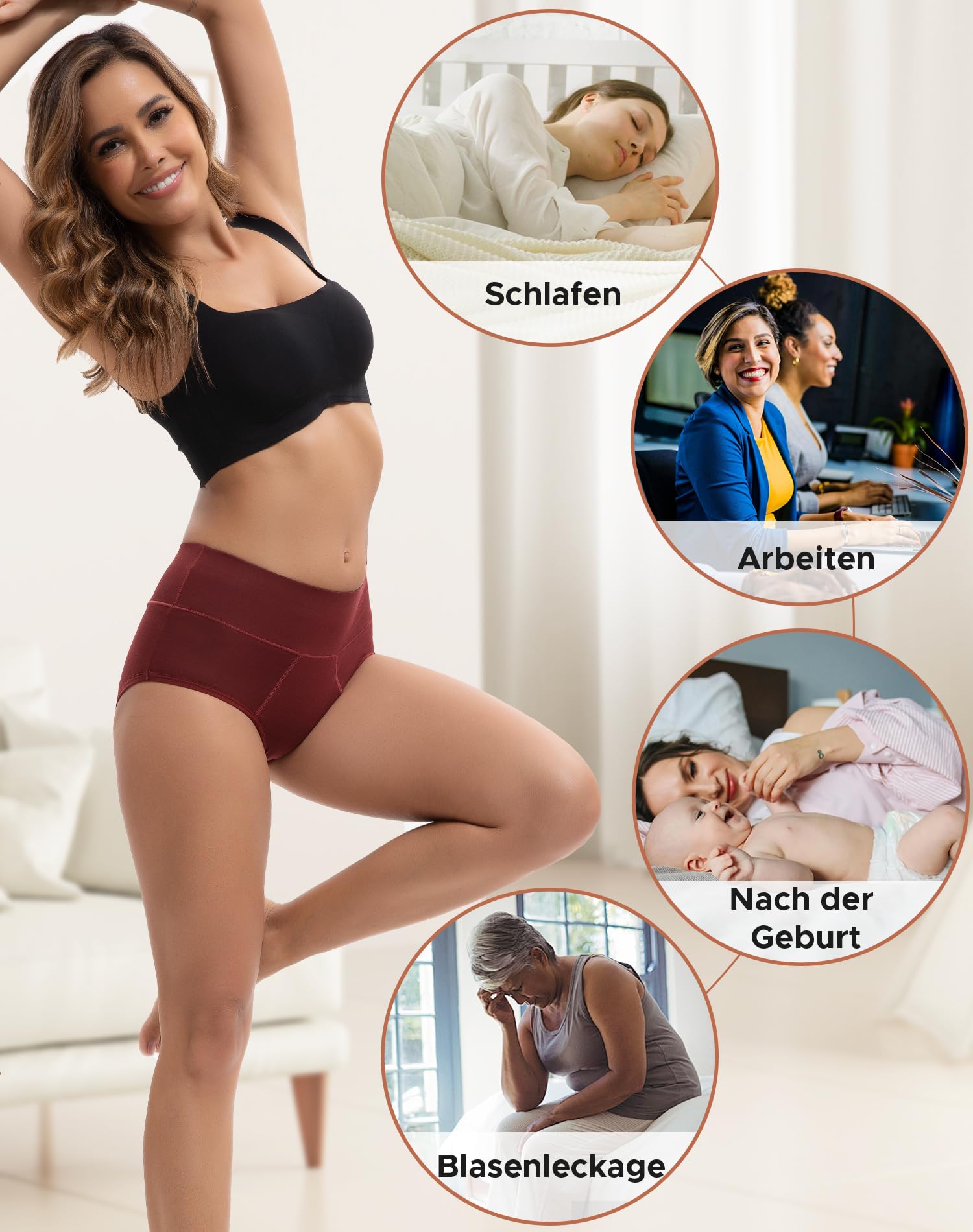 INNERSY Mutande Mestruali Donna Flusso Abbondante Vita Alta bambù Slip Post Parto Pacco da 3