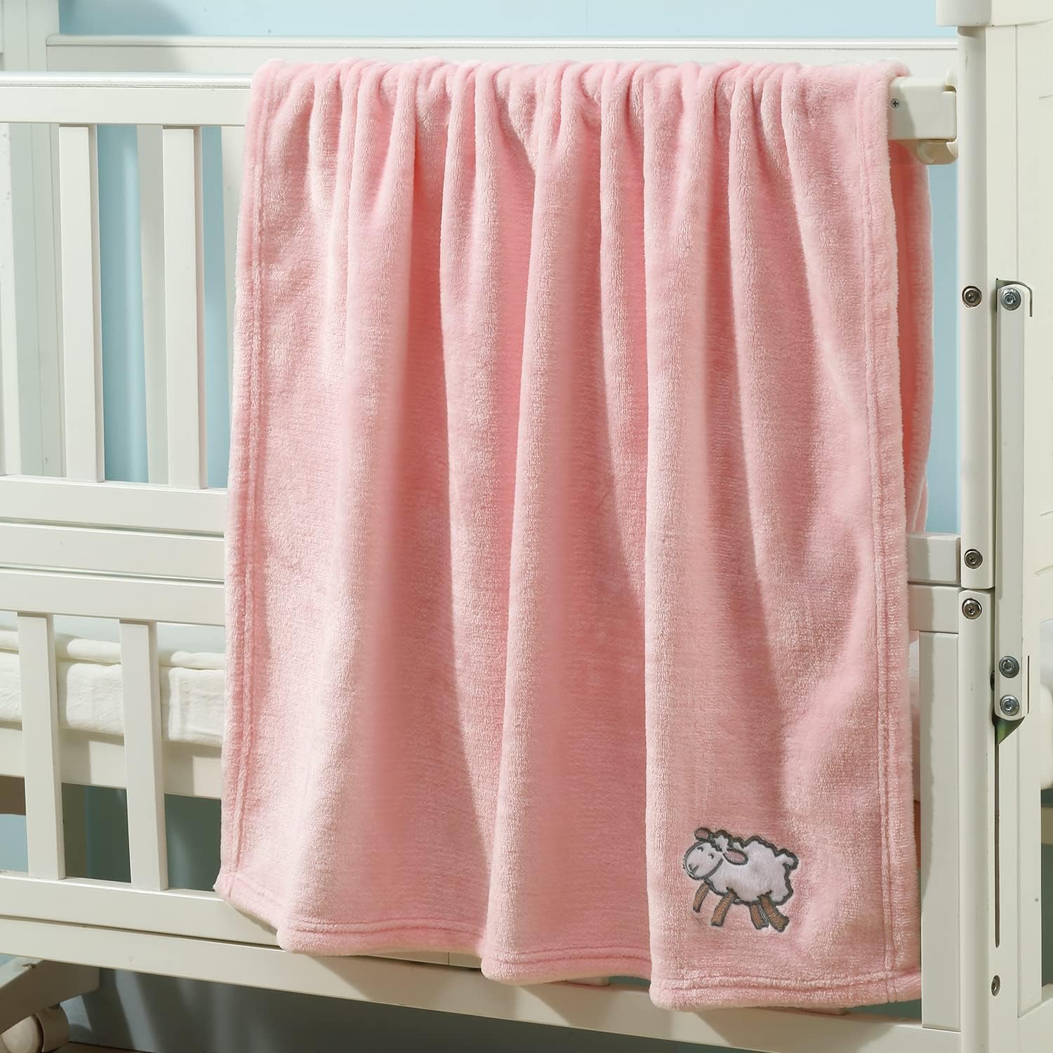CREVENT 2Pcs 75cmX100cm Cute Cozy Fluffy Warm Baby Blankets for Infants Toddlers' Bedding Crib Cot Stroller - Grey Cloud + Pink Sheep - Image 3