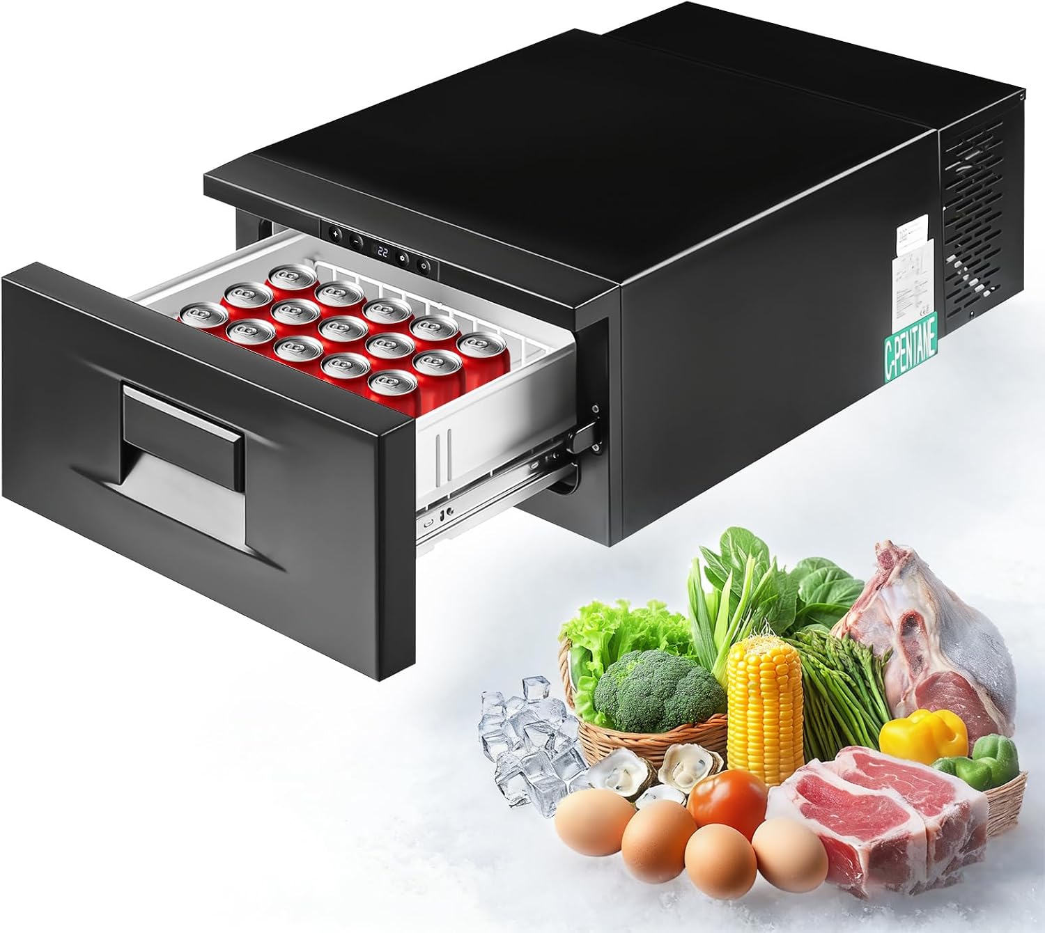 33QT Drawer 12V Car Fridge Freezer - APP Control Portable Refrigerator, -4℉~68℉Compressor Cooler, 12/24V DC, 30° Anti-Shake, 45dB Low Noise, Space-Saving Fridge for RV, Truck, SUV, Camping Travel