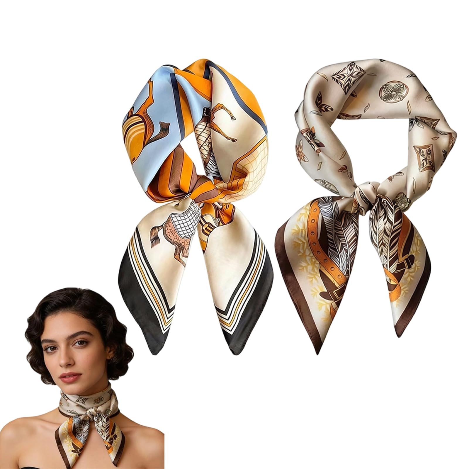 2-Packs Head Bandanas Scarf for Women Silk Satin Hair Scarf Lightweight Vintage Fashion Square Neck Scarves Gift-picture-50