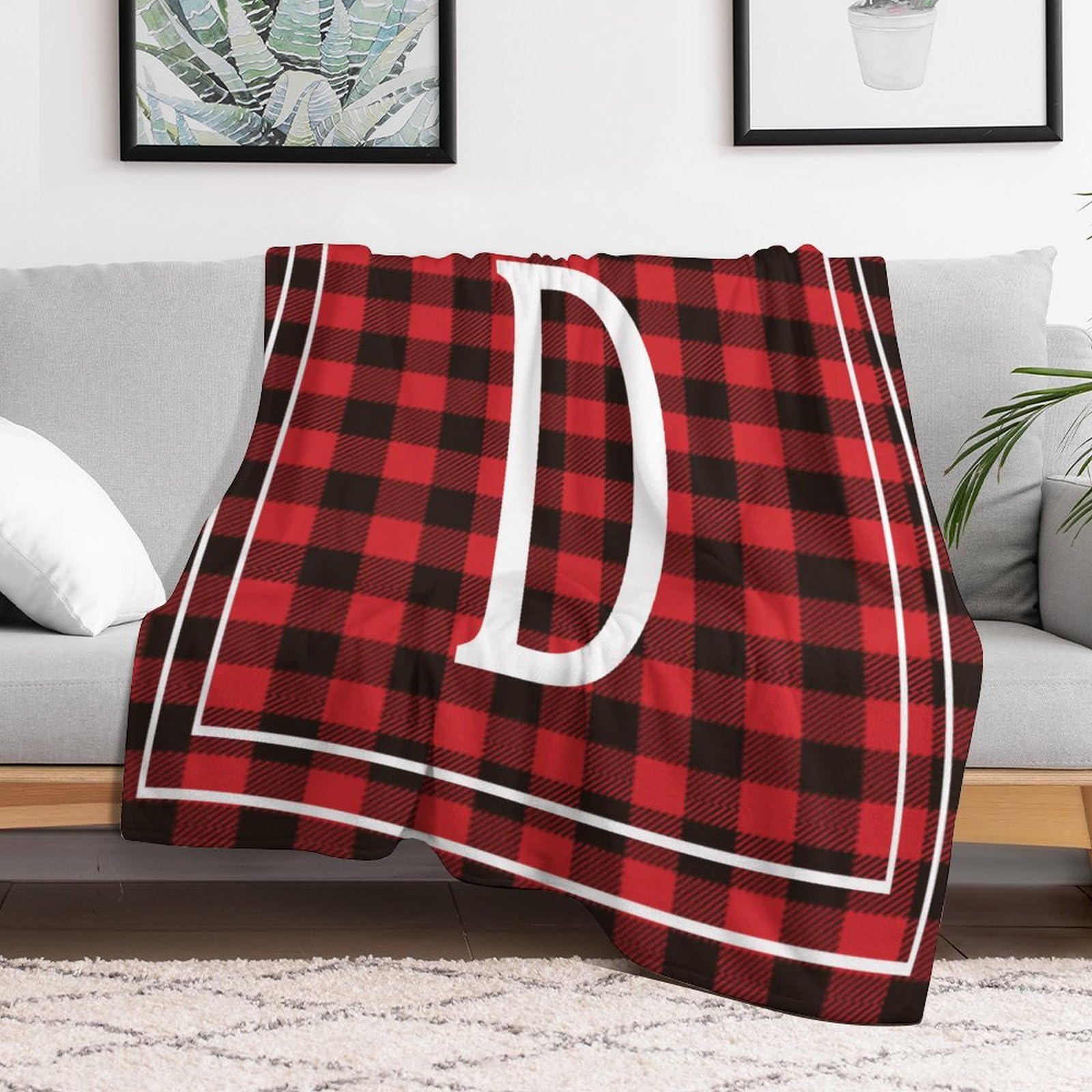 CustonCares Initial Letter D Monogram Fleece Bed Blankets English Alphabet Monogrammed Blanket Plush Fuzzy Cozy Home Decor for Christmas Birthday Mothers Fathers Valentines Day Gift 50"x60"