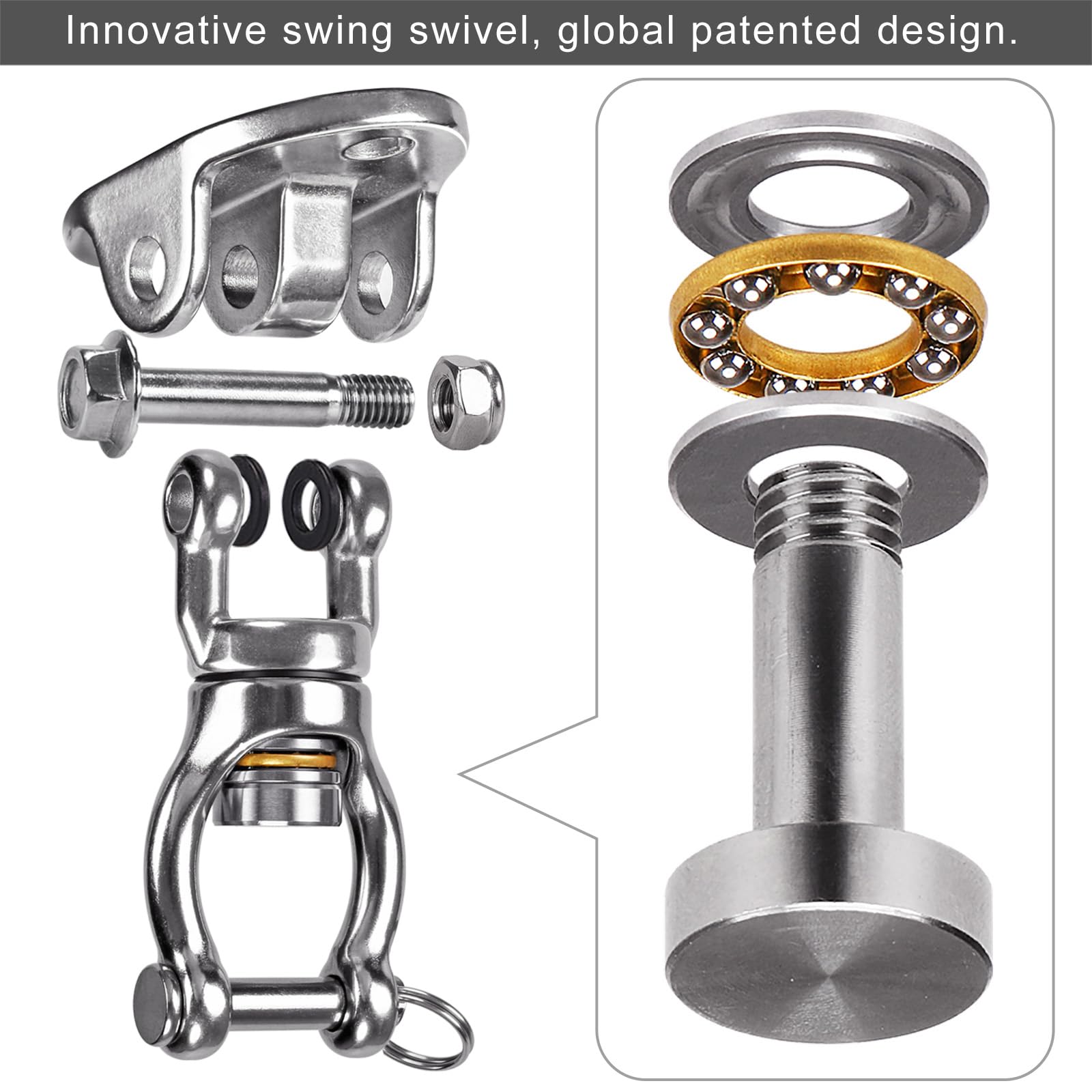 SELEWARE Heavy Duty Swing Hanger with Bearing Swivel 1200 LB Capacity Stainless Steel Swing Hook Ceiling Swing Mount Indoor Outdoor Swing Hardware for Aerial Yoga Silks Hammock Chairs Heavy Bag - Image 2
