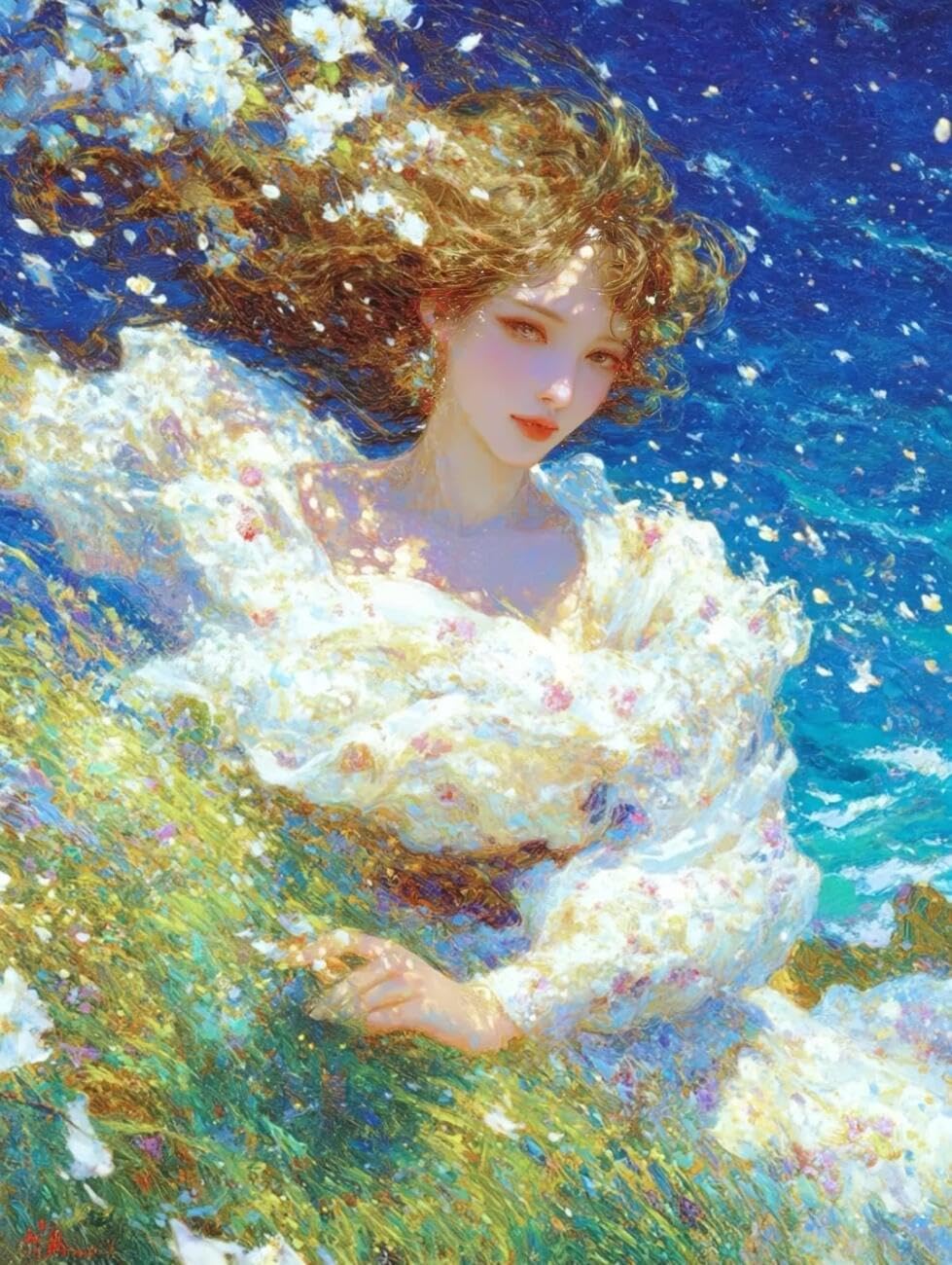 Henypt Cross Stitch Kit Ocean Goddess DIY Needlepoint Set for Beginners The Elderly with Accessories Handmade DIY/Gifts 14CT 50x70cm