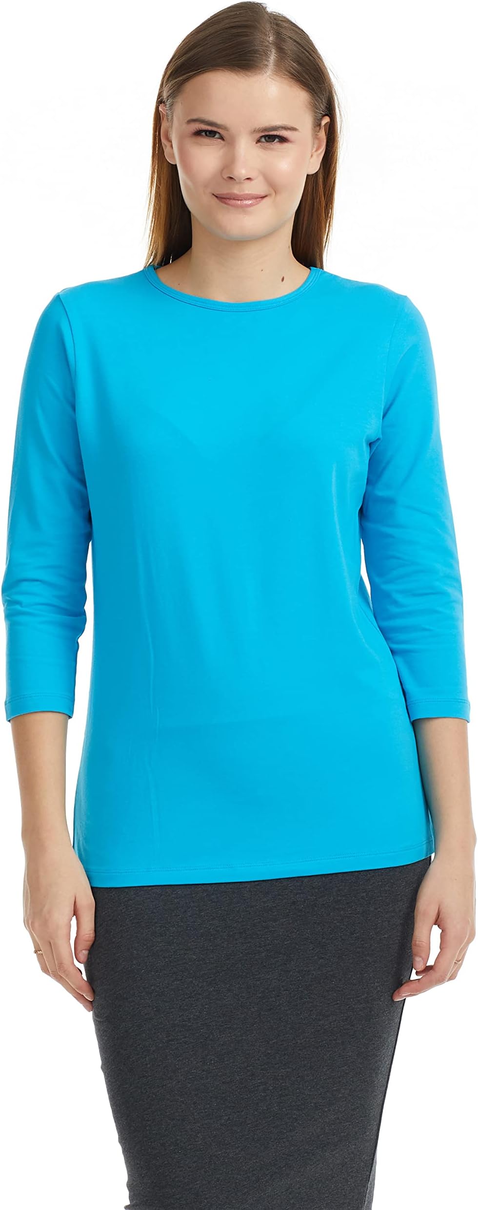 3/4 Sleeve Crew Neck Cotton T-Shirt for Women - Relaxed Fit - Base Layering Top