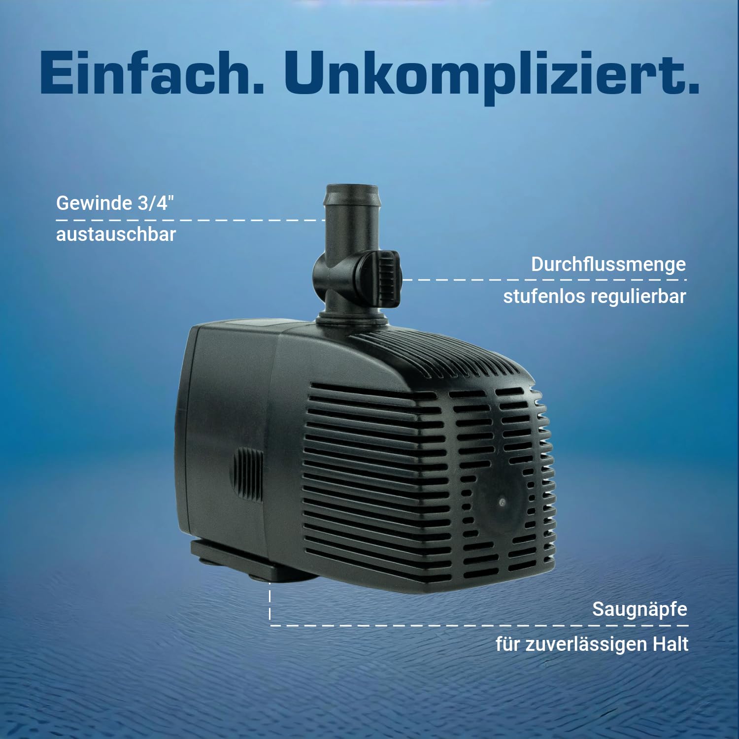 Teichpumpe 12 V – 1.500 L/H, 25 Watt, 10m Kabel, 250 cm Förderhöhe, Wasserpumpe, Aquariumpumpe, Wasserspielpumpe und Zimmerbrunnen-Pumpe | Brunnenpumpe | Tauchpumpe | Springbrunnen-Pumpe | KEP1500L