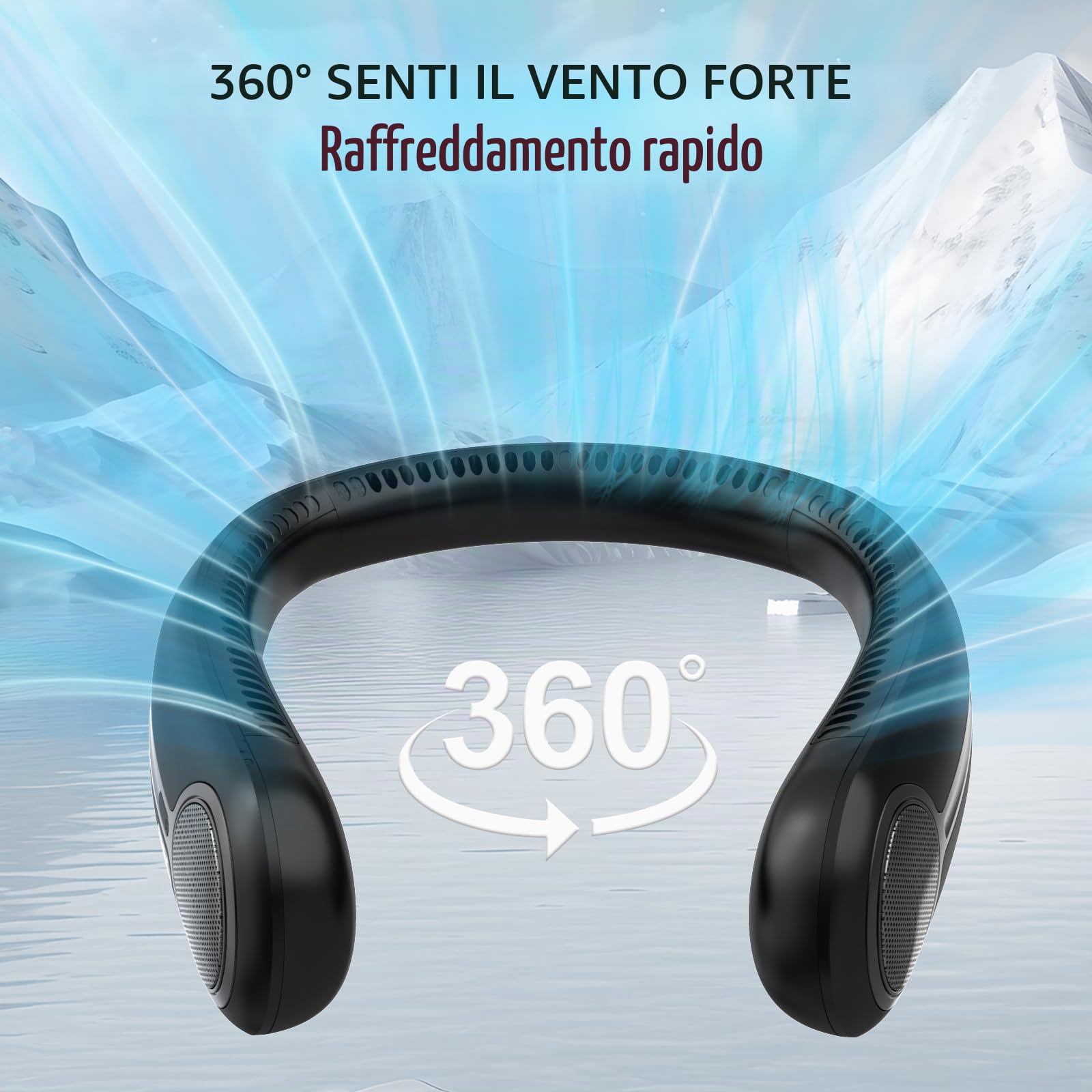 Ventilatore da collo portatile, senza pale, 6000 mAh, ricaricabile tramite USB, flusso d'aria a 360°, display a LED, 4 velocità, ventilatore a mani libere per esterni e interni, regalo di compleanno