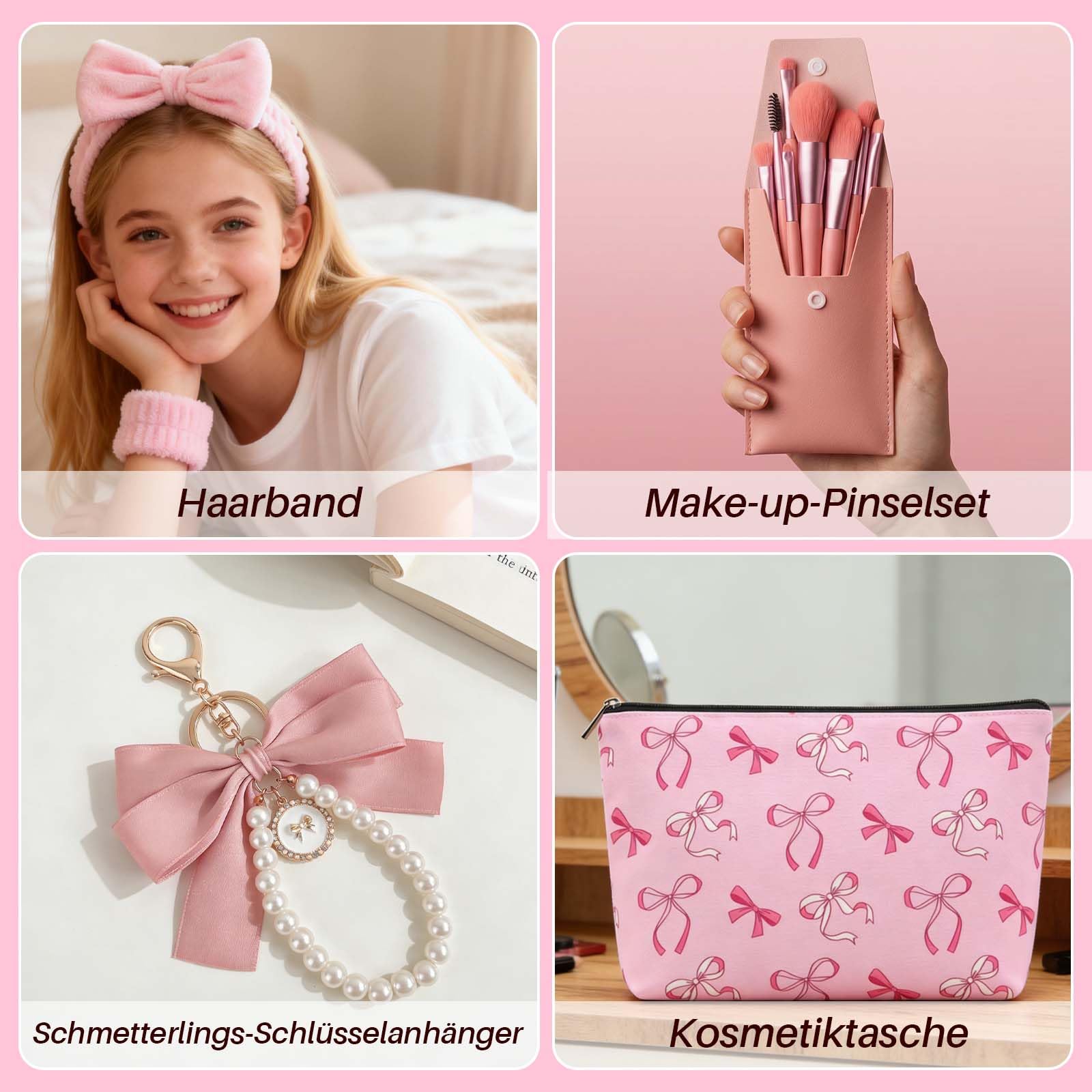 Cadeaux pour Filles de 9 10 11 12 13 14 15 16 Ans,Coffret Cadeau Femme,Anniversaire Fille Trousse, Verre, Pinceaux Maquillage Bandeau, Carte