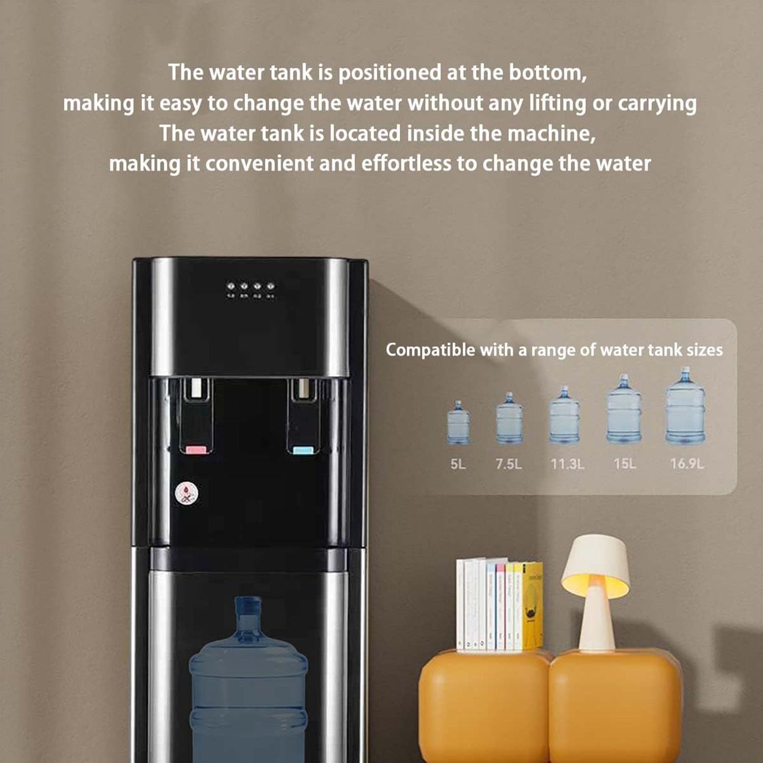 Bodenstehender Wasserspender Mit Befüllung Von Unten Heiß-/Kaltwasserkühler Wasserspender mit Kühlung & Heizfunktion Kaltwasserspender für Büro und Haushalt,Gold,32x93.5CM
