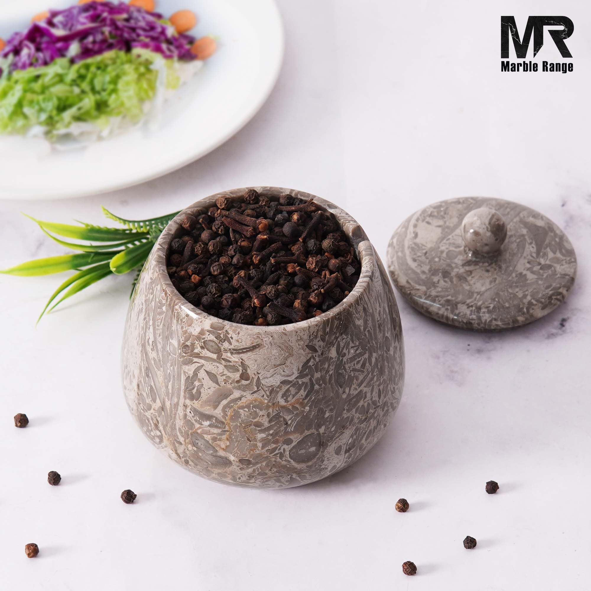 Marble Salt Cellar with Lid & Spoon -4