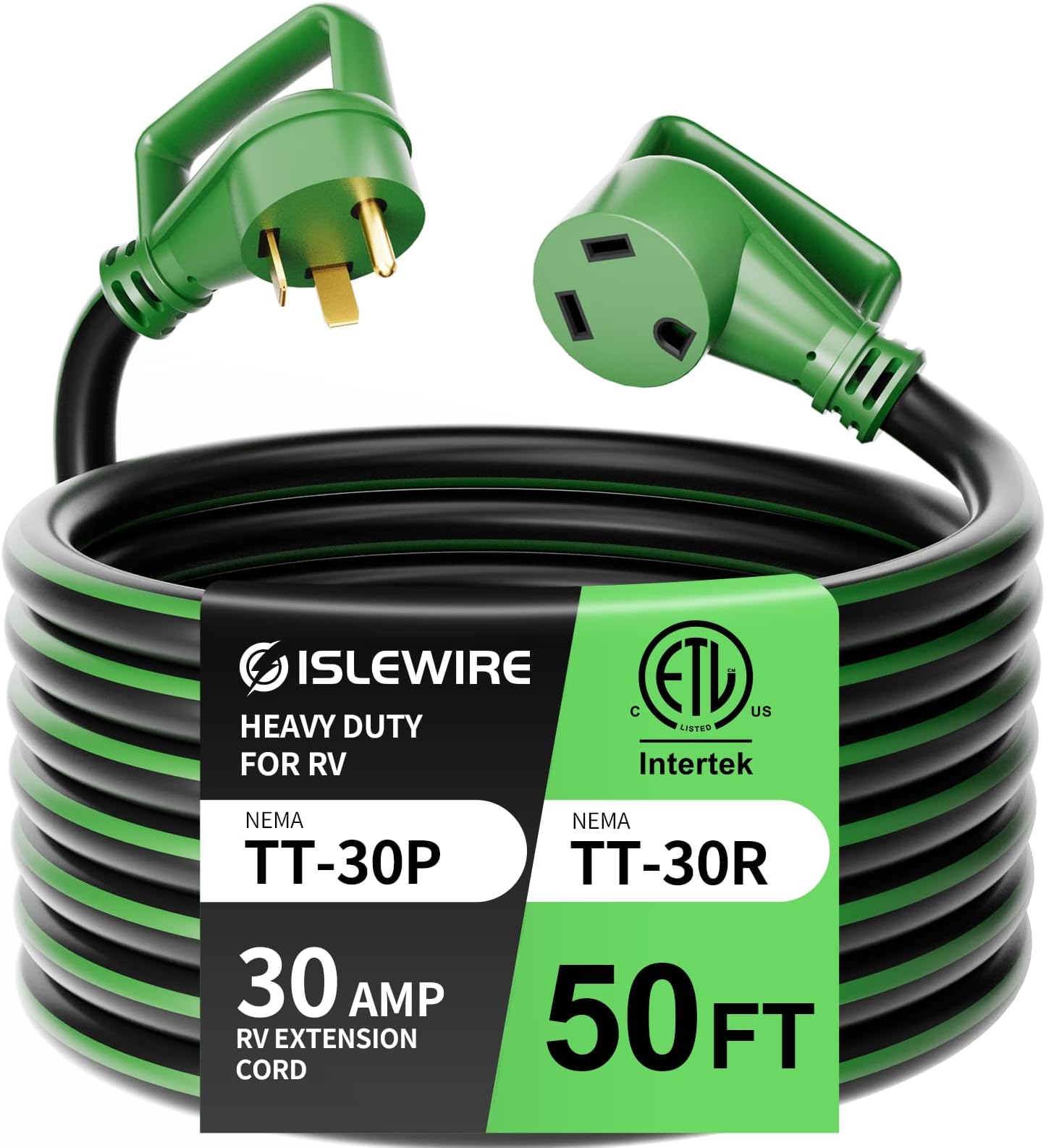 islewire 30 Amp 50 Feet RV Extension Cord with Grip Handle
