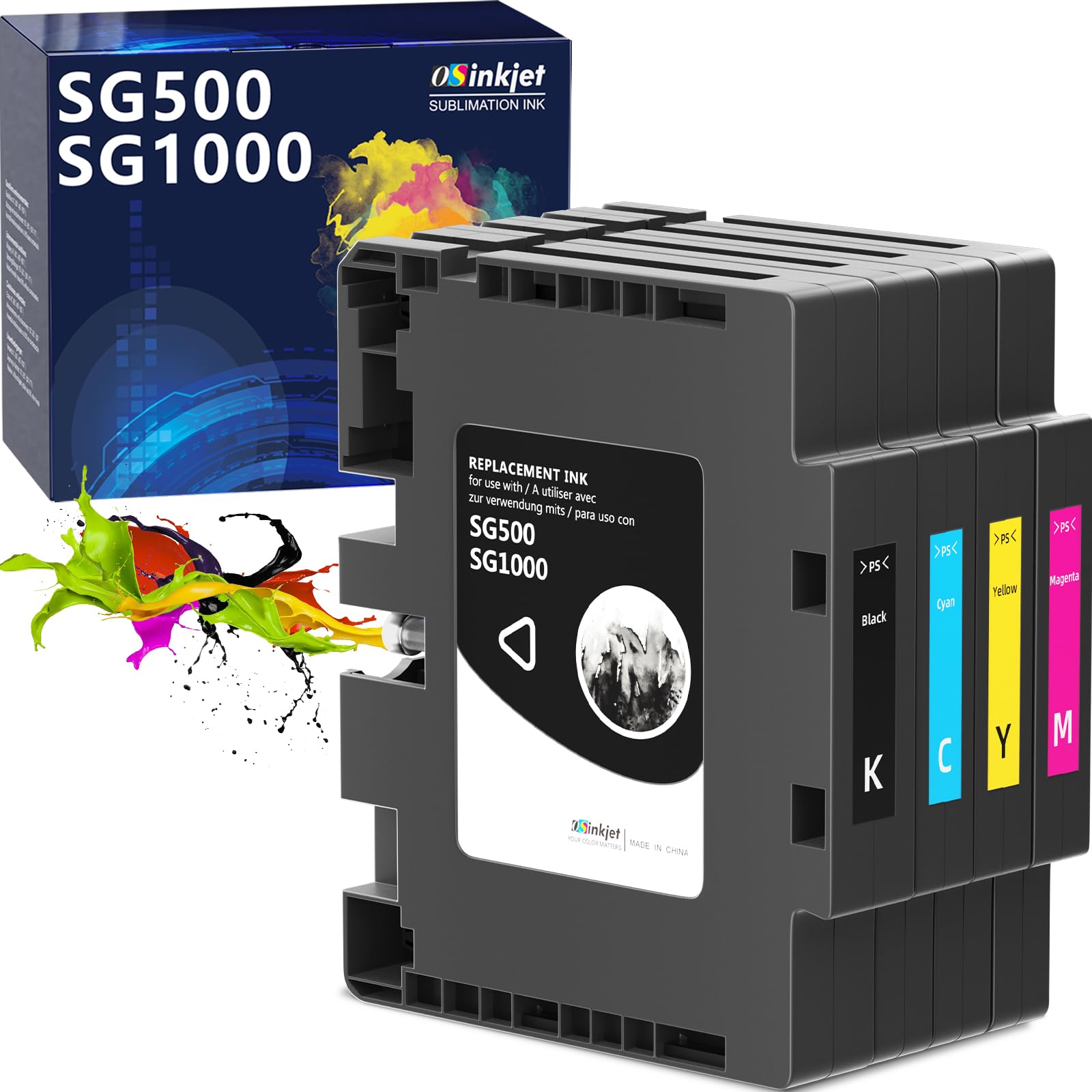SG500 SG1000 Tinte Kompatibel für Sawgrass SG500 SG1000 Sublimationsdrucker(4er-Pack, 1 Schwarz, 1 Cyan, 1 Magenta, 1 Gelb),Neuester aktualisierter Chip, Keine AB-Seriennummer