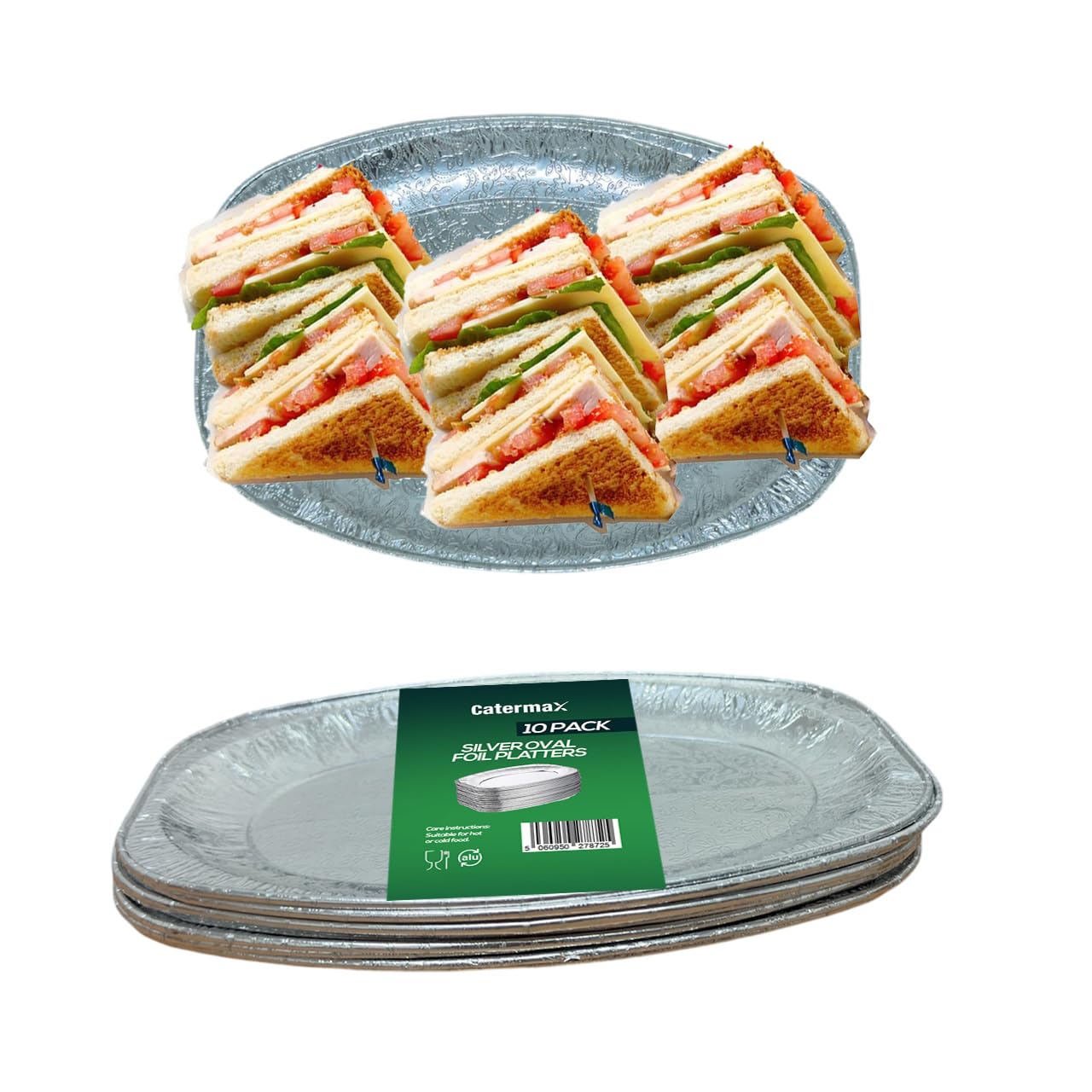 Maxland 10" inch Aluminium Foil Platters for Party Food, Small Foil Trays for Food Serving, Oval Foil Platters Buffet Catering Serving Platters for Parties, Freezer Oven Safe 25 cm x 18 cm