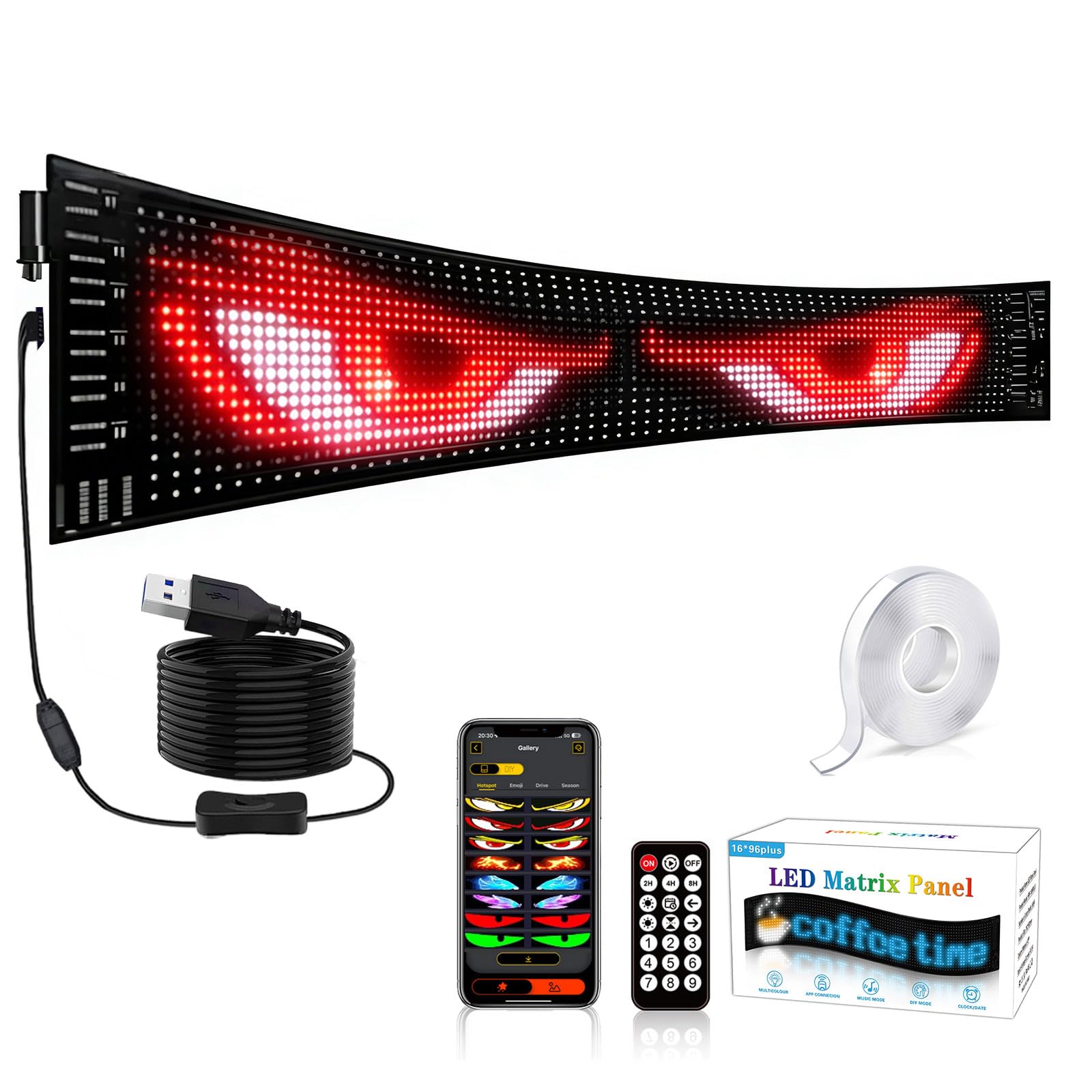 Insegna Luminoso LED, Pannello Flessibile Programmabile 90 x 20CM,Scritte LED Personalizzate Sostegno Testo, Animazione, Emoji Display, Bluetooth Smart APP, USB