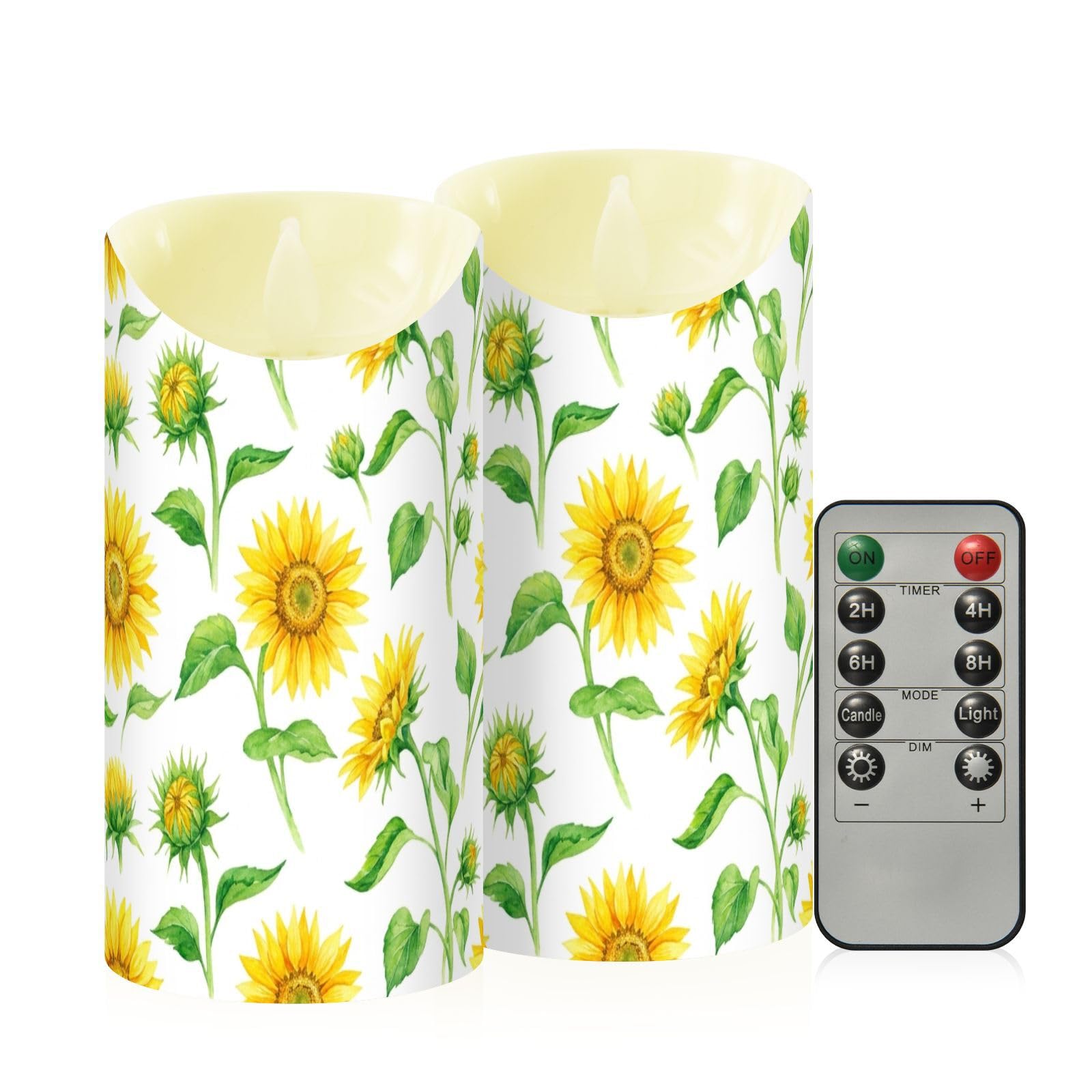 Cgiub Sunflowers Flameless Candles with Timer 2pcs Battery Operated Flickering Flameless LED Pillar Candles for Holiday Home Wedding Fireplace Decor