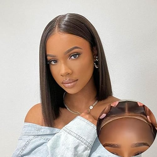 12 Inch Wear and Go Glueless Bob Wig 180% Density Glueless Wigs Human Hair 4x4 Pre Cut Lace Closure Human Hair Bob Wigs Pre Plucked for Black Women Natural Hairline 180% Density