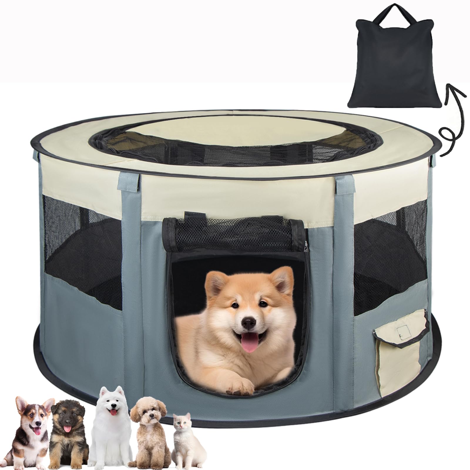 Dog Playpen, Portable Oxford Fabric Waterproof Dog Playpen, Foldable 72 x 40 cm Pet Tent for Indoor/Outdoor Dogs, Cats, Rabbits