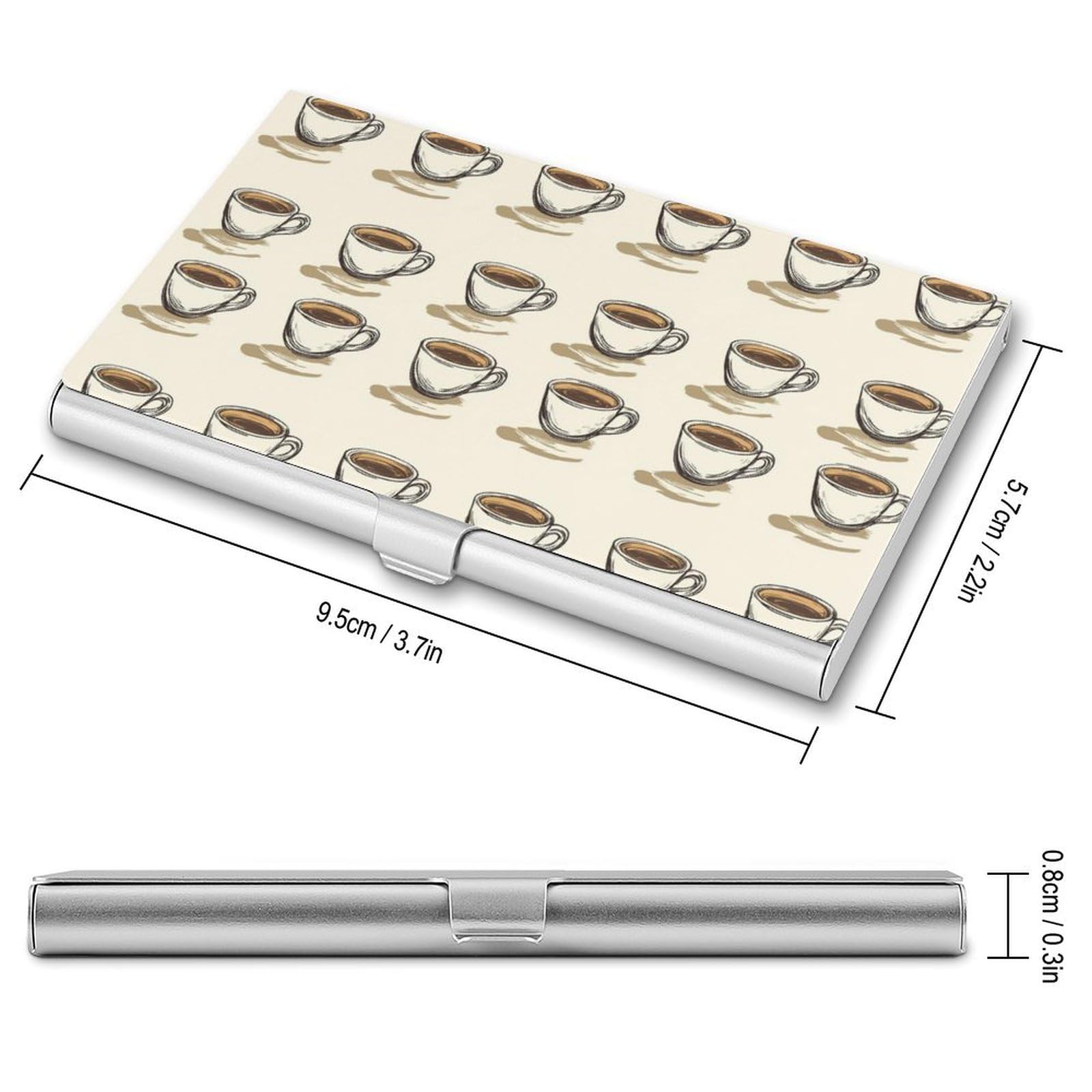 DULAHR Coffee Cup Pattern Business Card Holder Pocket Business Card Case Metal Case Name Card Holder Men Women