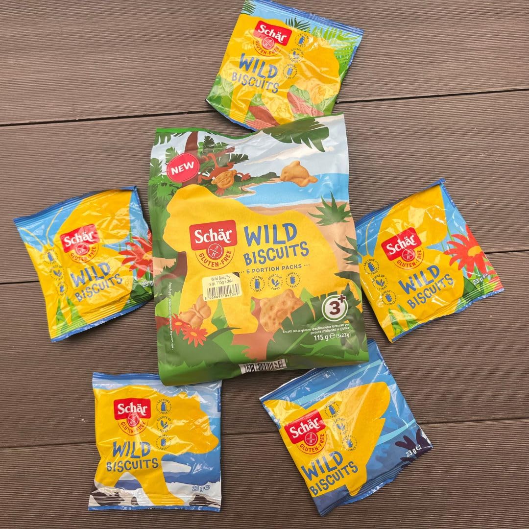 Schär Wild Biscuits – Biscotti senza glutine con forma di animale al sapore di vaniglia Wildkekse – Glutenfreie Tierkekse mit Vanillegeschmack 10x 115g (5x23gr)+ Italian Gourmet polpa 400g
