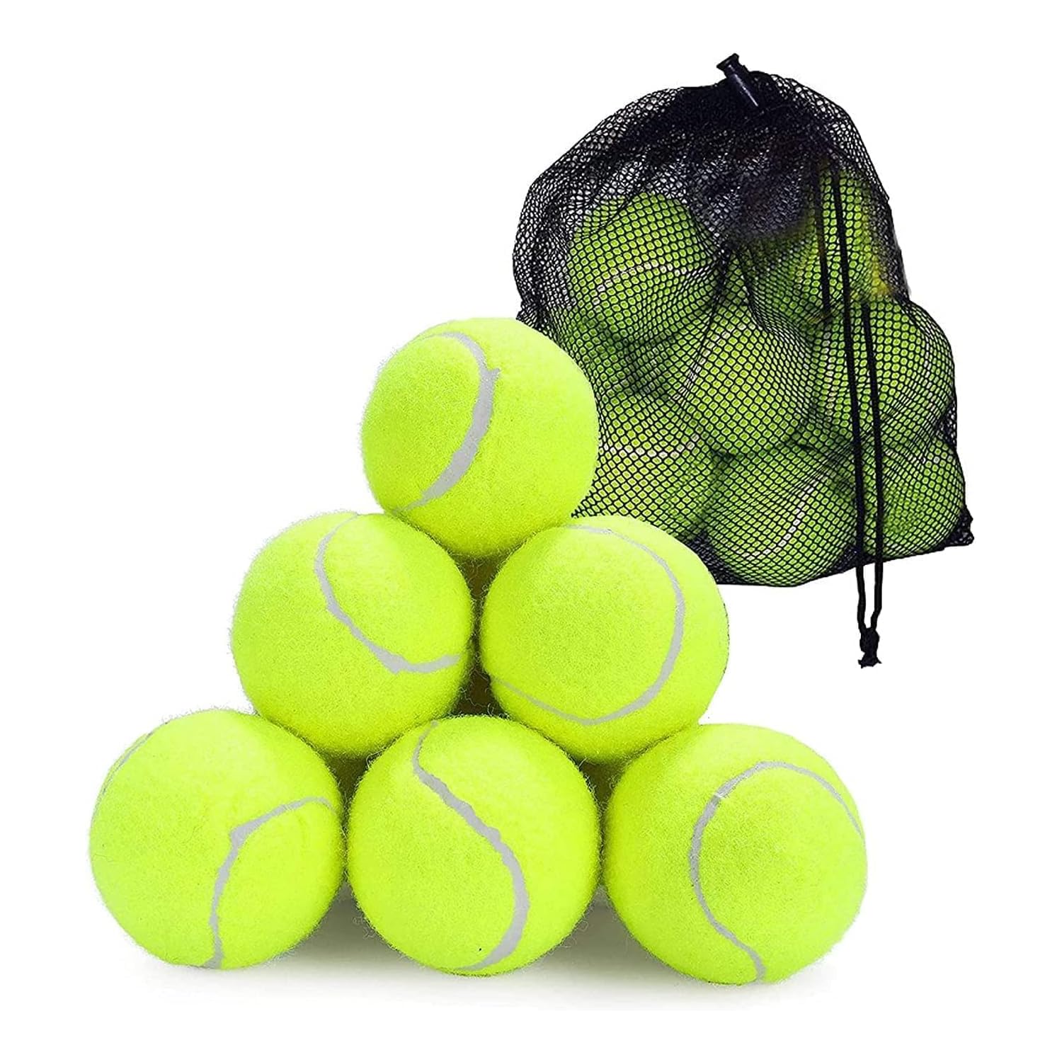 BLUOM Tennis Balls Pack with Mesh Carry Bag for All Courts Pack of 12 – Pressureless Durable Practice Throwing Machine Tennis Balls for Kids and Dogs, Pet Exercise – Soft Lightweight Tennis Ball
