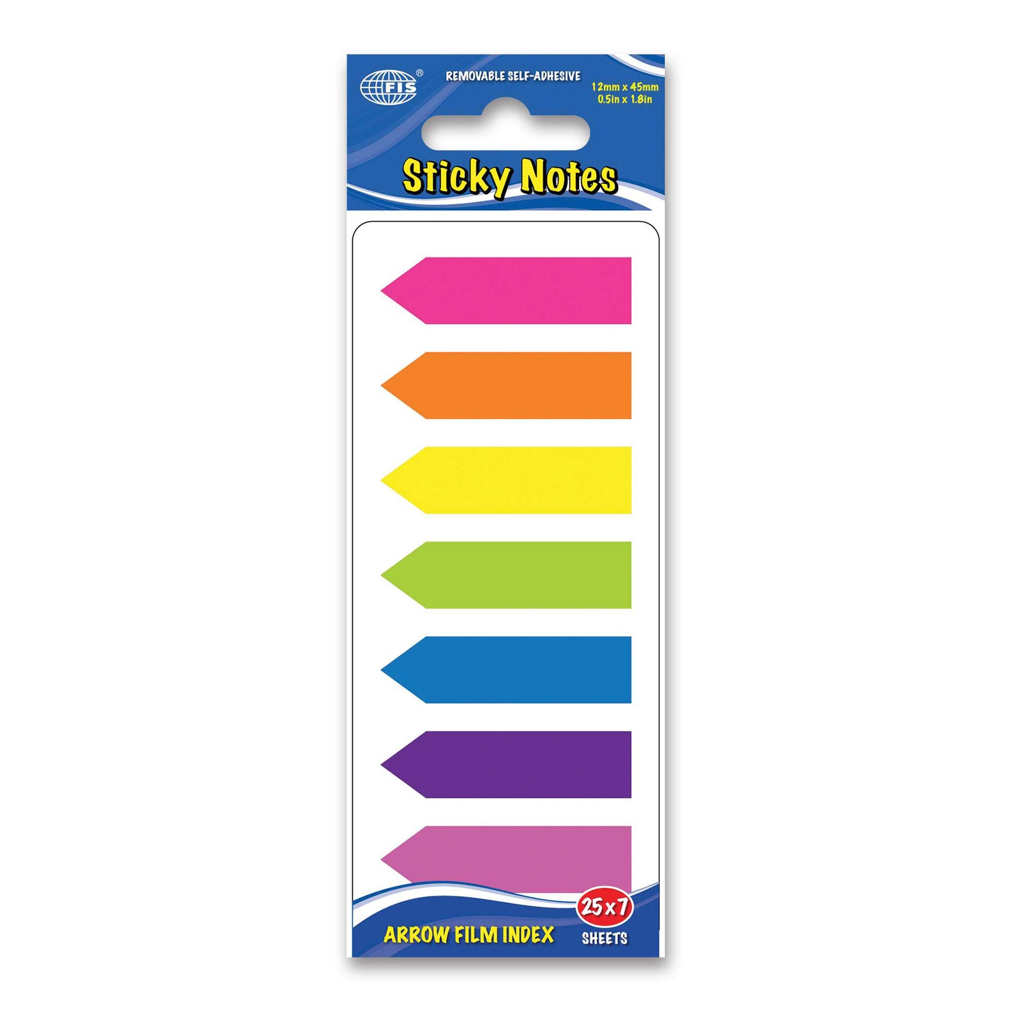 FIS Arrow Film, Imprinted, 175 Sheets, 7 Colors, 12 x 45 mm Size - FSPOFIP8