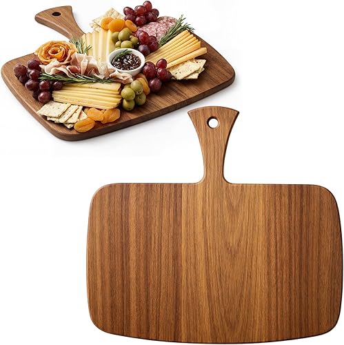 Nuenen Tabla de cortar de madera con mango de 12 x 11 x 0.47 pulgadas, tablas de cortar de madera de bambú de acacia para cocina, pizza, pan, queso,