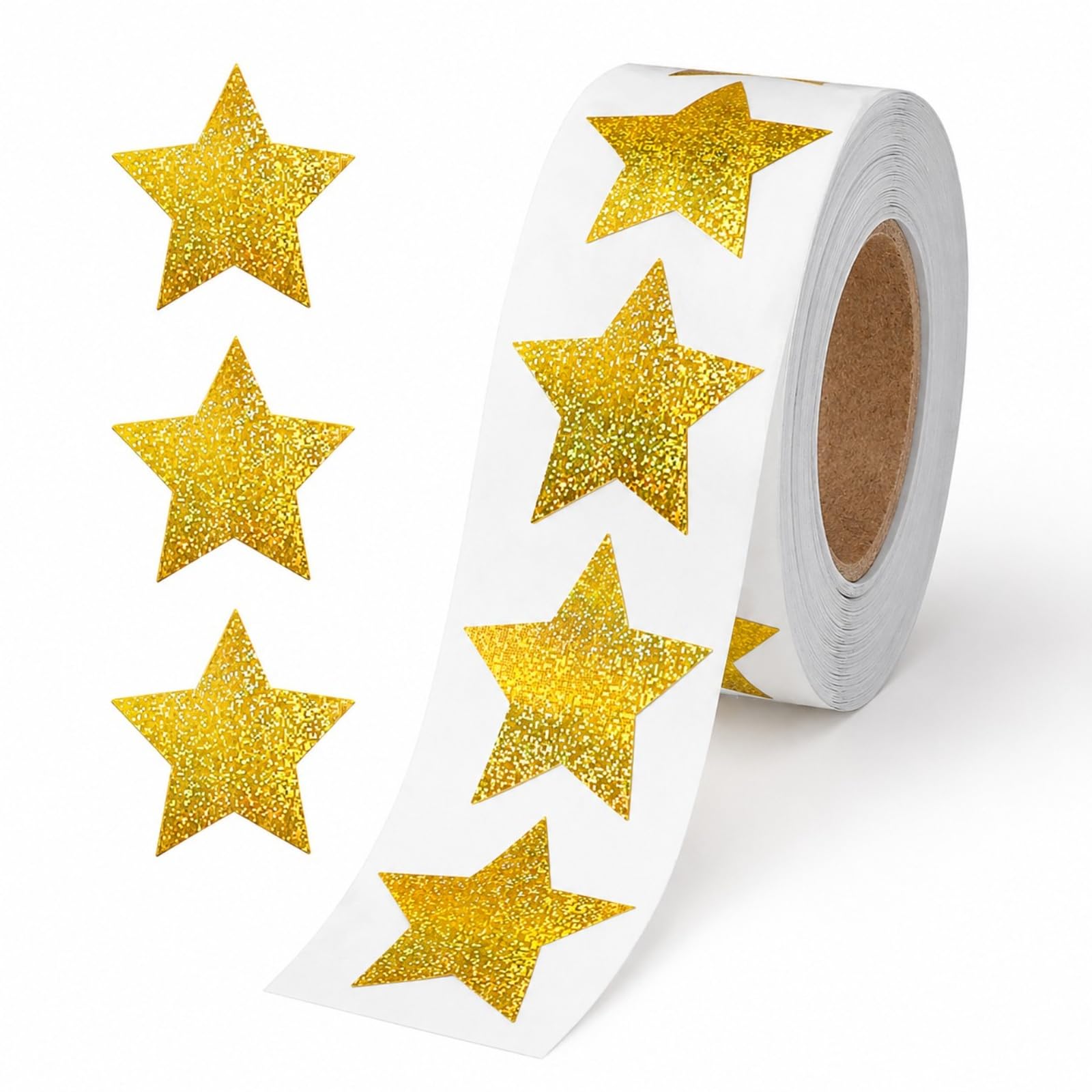 1 Roll 500 Pcs Gold Stars Stickers, 1 Inch Holographic Gold Foil Star Stickers for Reward Chart, Well Done Stickers Star Decorations for Teacher, School, Crafts, Decoration, Scrapbooks