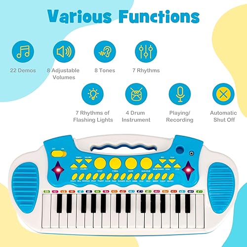 Vista 3 de HONEY JOY Teclado de piano para niños, piano electrónico de 31 teclas, instrumento musical educativo con micrófono, sonidos, reproducción