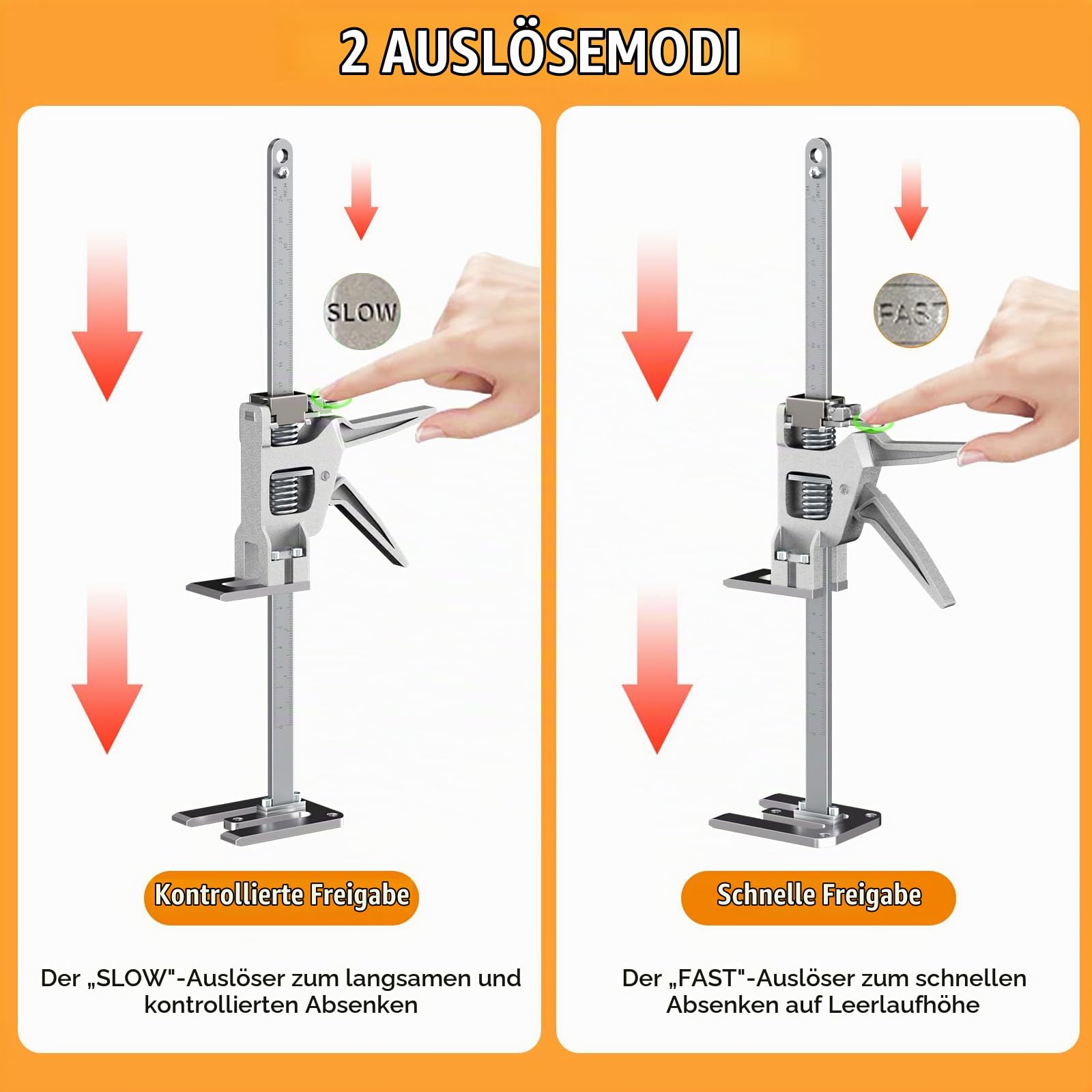2 Stück 40cm Arbeitssparender Heber mit Skala, Arbeitssparende Hebebühnen, Fliesenheber bis zu 200KG, Hubhöhe 24cm, Hebevorrichtung für Möbel, Tür, Schrank, Gipskartonplatten, Fliesenheber