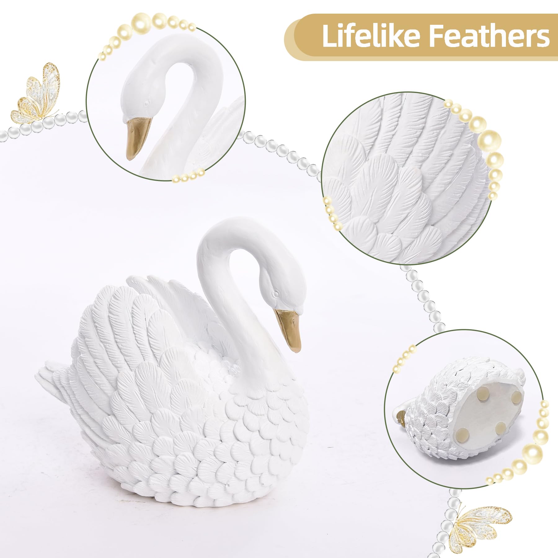 Fermalibri decorativi a forma di cigno, in resina, per mensole, unici supporti per libri bianchi, decorazione a forma di cigno resistente, per casa, ufficio, scrivania, libreria, set di 2
