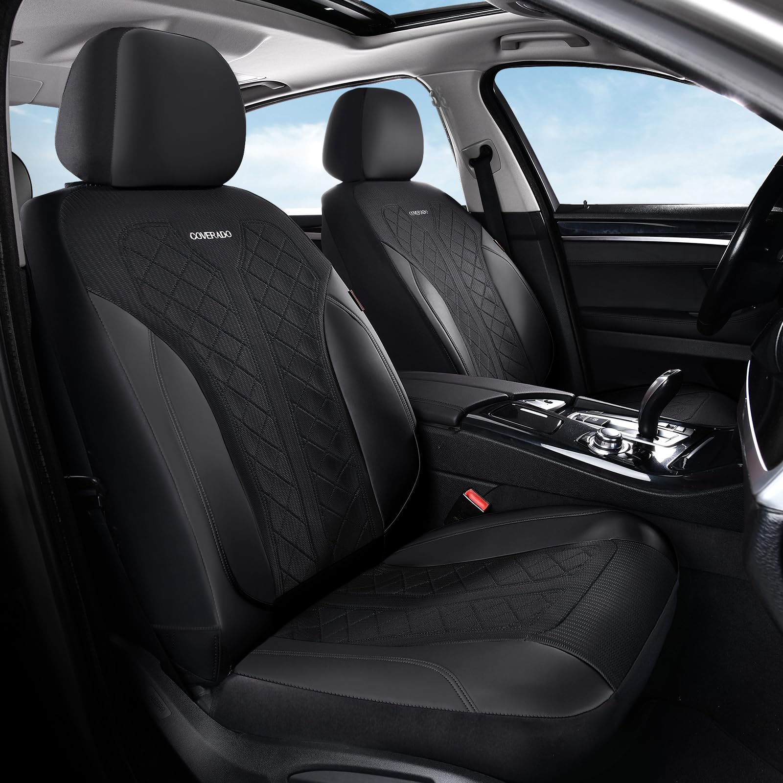 Coverado Fundas de Asiento delantero coche 2 asientos, Cubiertas de asiento Pareja delantera, Protectores de asiento transpirables de malla, Prueba de derrame, Ajuste universal para SUV, Sedan, Camión