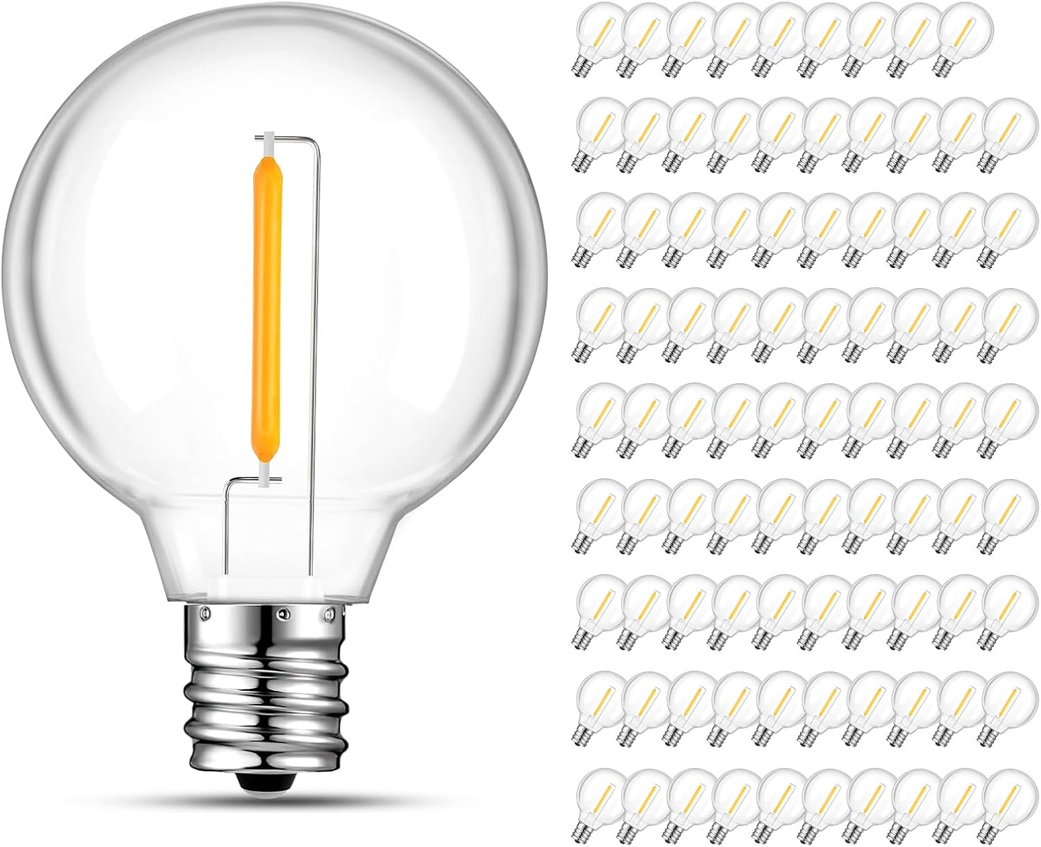 90 Pack LED G40 Replacement Bulbs for String Lights, Shatterproof Plastic Globe Bulb for Indoor Outdoor Patio Decor, E12 Candelabra Socket Base, Warm White