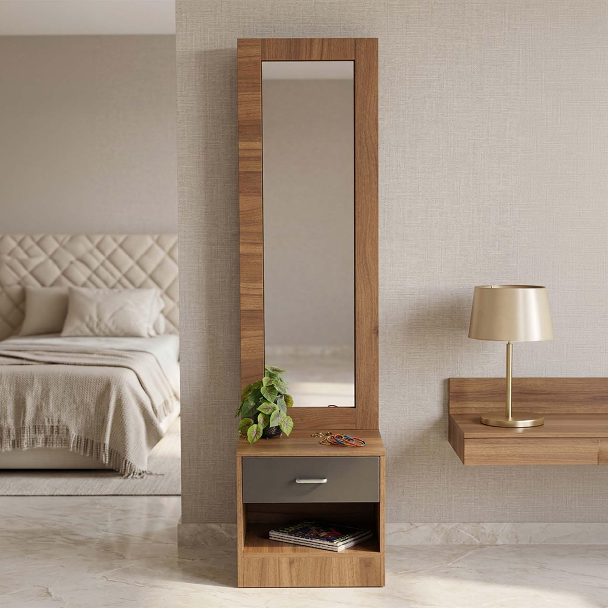 Royaloak Zen Dresser with Long Mirror, Engineered Wood with Melamine Finish, Ample Drawer Storage, Chrome Handles & Modern Design,-image-13