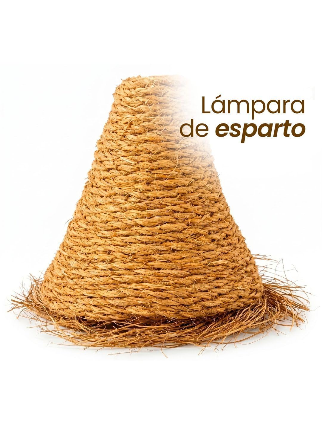 JARDIN202 - Pantalla para Lámpara de Esparto con Flecos | Diseño Malasia Artesanal | Interior y Exterior Techado | (Mediana)