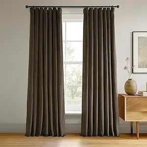 HPD Half Price Drapes Signature Velvet Thermal Blackout Curtains for Living Room 84 Inch Long (1 Panel) Rod Pocket Insulated Blackout Curtains for Bedroom Window Curtains, 50W x 84L, Java