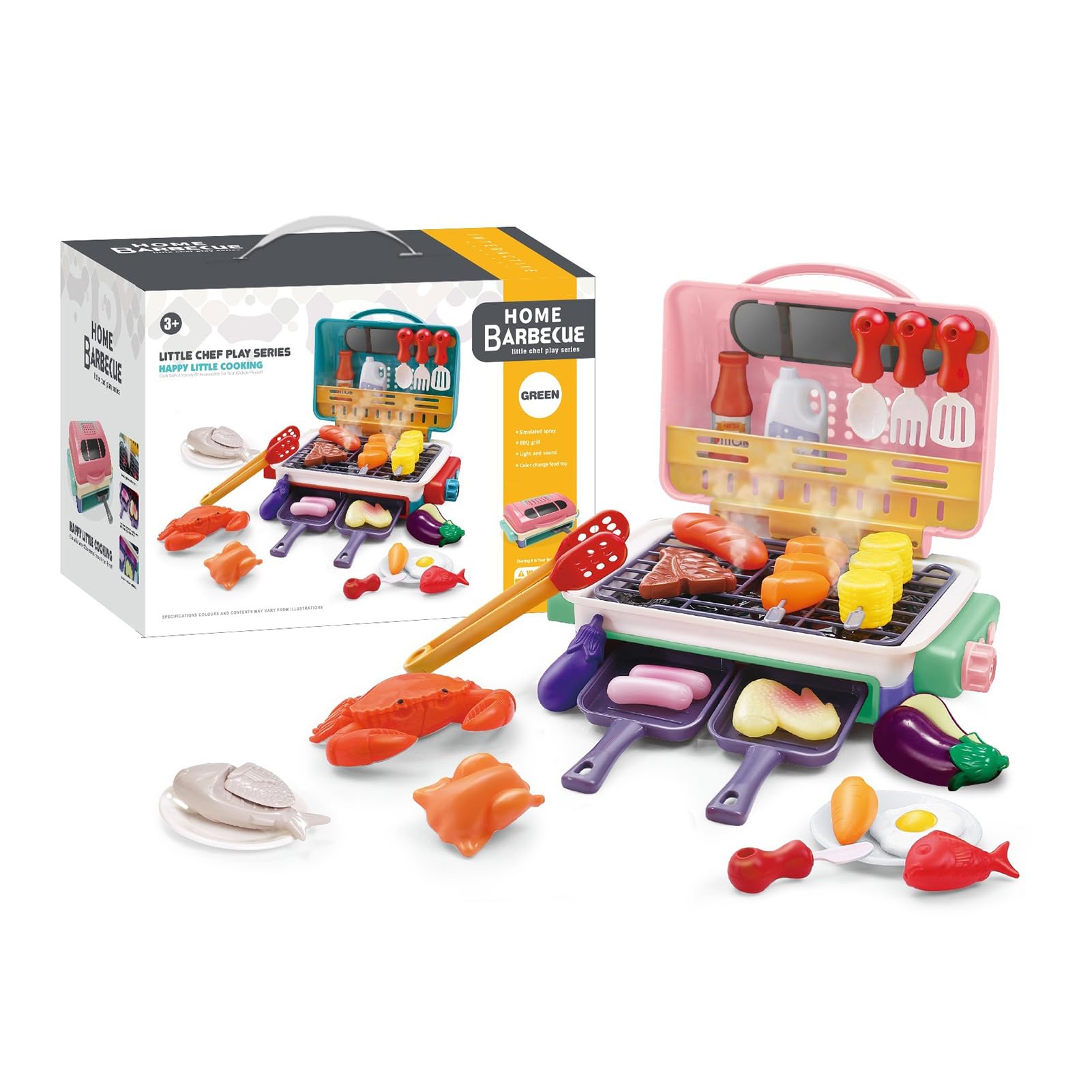 KTUXZCI Sensory Kitchen Delight Magical Meals Kids BBQ Set With Smoke Effect Feature Magical Meals Kids Grill With Smoke Sound Light Trays Sensory Kitchen BBQ, pink