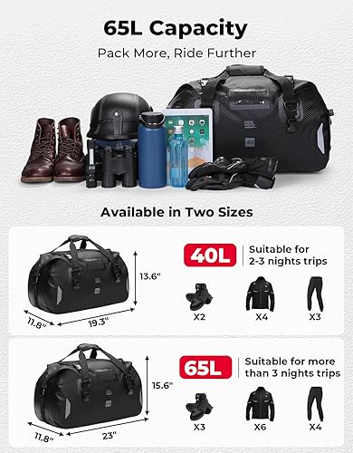 Miniatura 3 de KEMIMOTO Bolsa seca impermeable para motocicleta, equipaje suave, 40 L65 L, gran capacidad con 4 correas de liberación rápida, a prueba de polvo