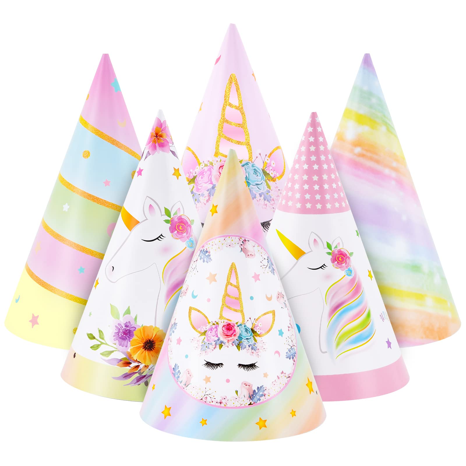 WERNNSAI Birthday Party Hats - 12 Pcs Birthday Party Supplies Cone Hat Headbands Colorful Paper Party Hats for Kids