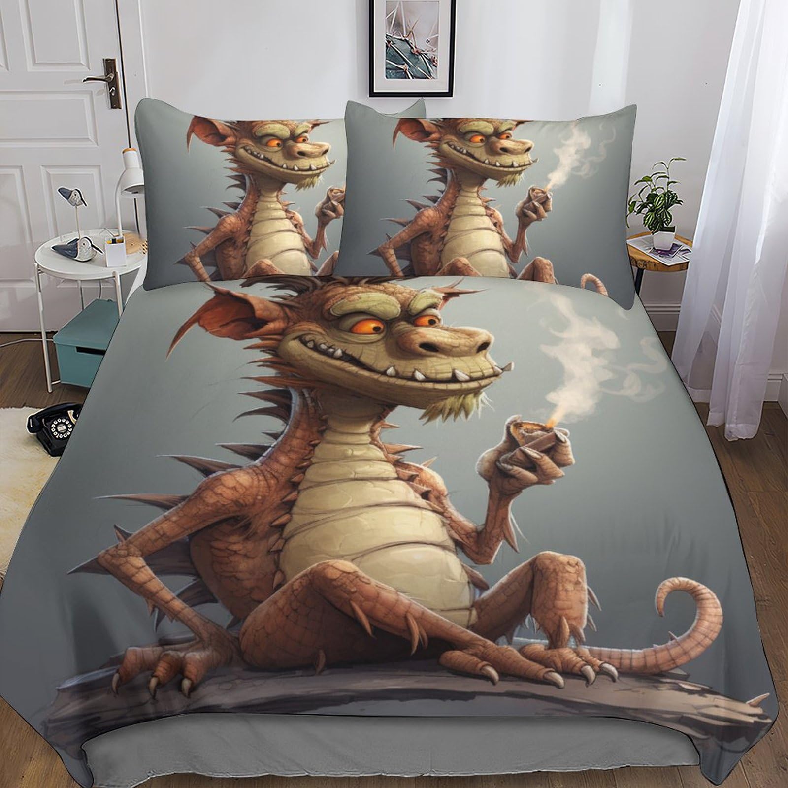 Parure de couette 3D dragon - Lit microfibre avec taies d'oreiller
