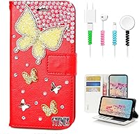 Vista 8 de STENES Bling - Funda tipo cartera compatible con iPod Touch de 7ª generación (2019), elegante, diseño 3D hecho a mano de libélula y mariposa, funda