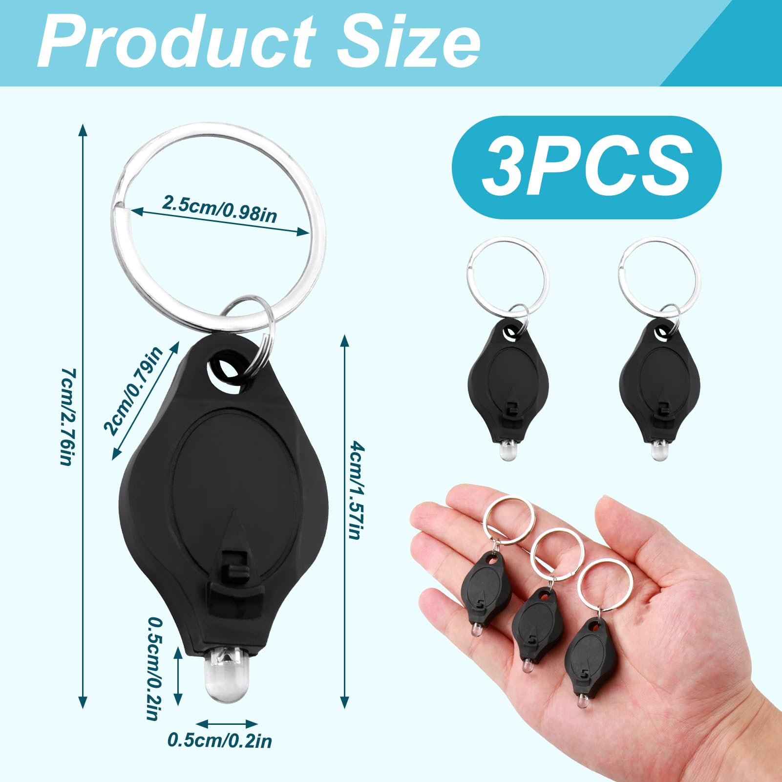 3PCS Note Checker Blacklight UV LED Mini Keychain Torches Watermark Money Checker Portable Pocket-Sized Flashlight for Paper Currency, Watermark Inspection, Multi-Functional LED Keyring Torch - Black - Image 2