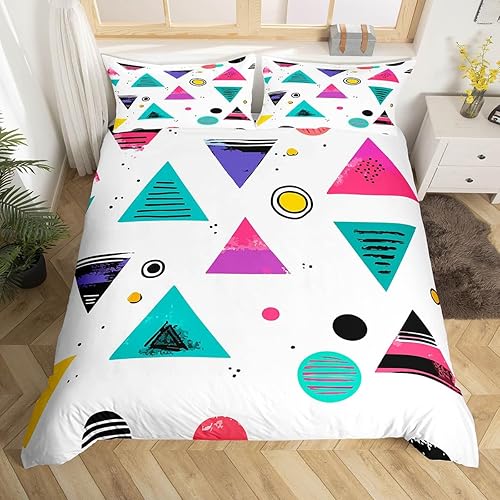 Miniatura 20 de Memphis - Juego de funda de edredón – Ropa de cama vintage amarillo púrpura con patrón de estilo retro, formas geométricas, ilustraciones